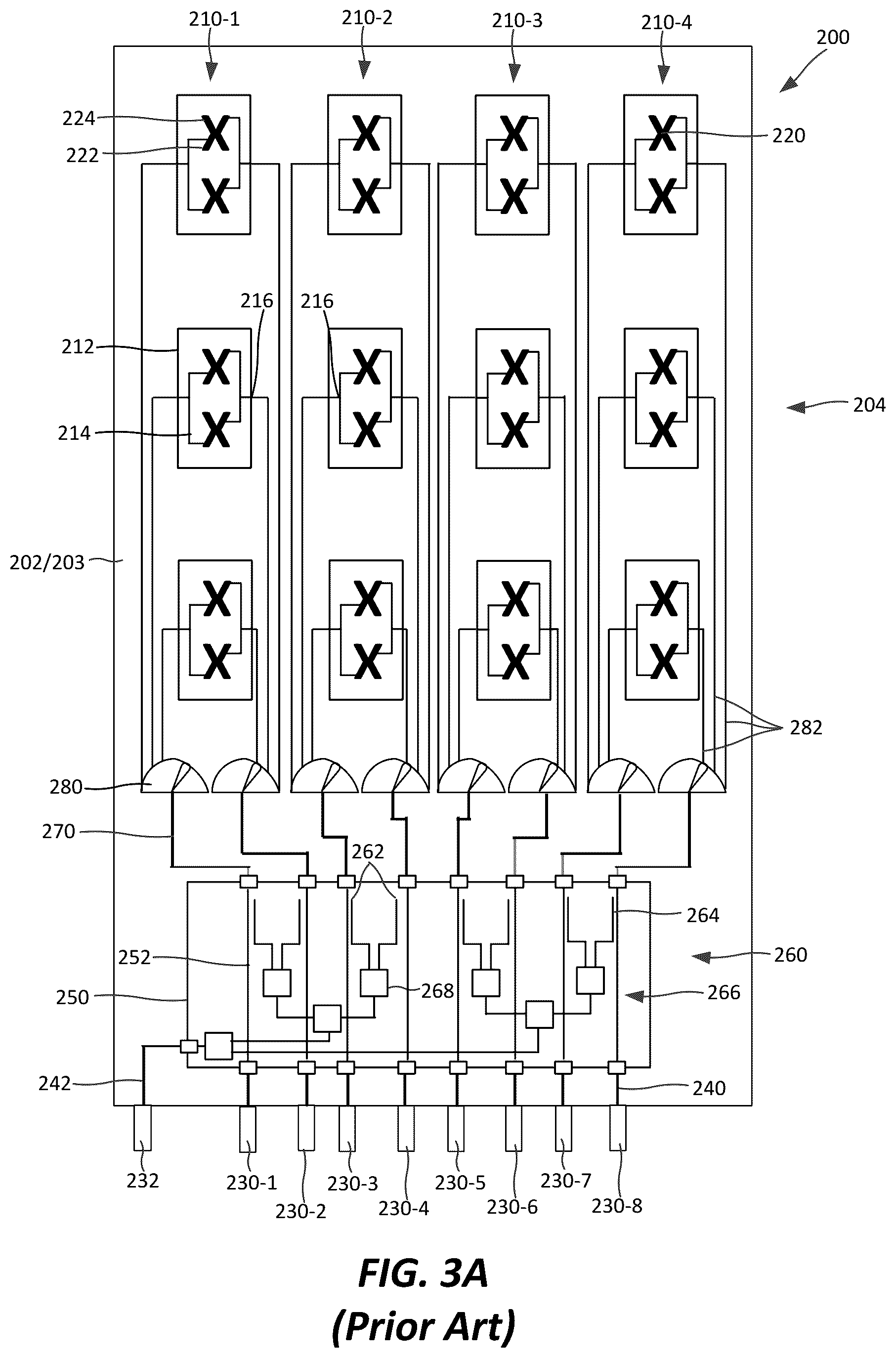 Patent US12316012 Figure 2 – Base station antennas having calibration circuit connections that provide improved in-column and/or adjacent cross-column isolation