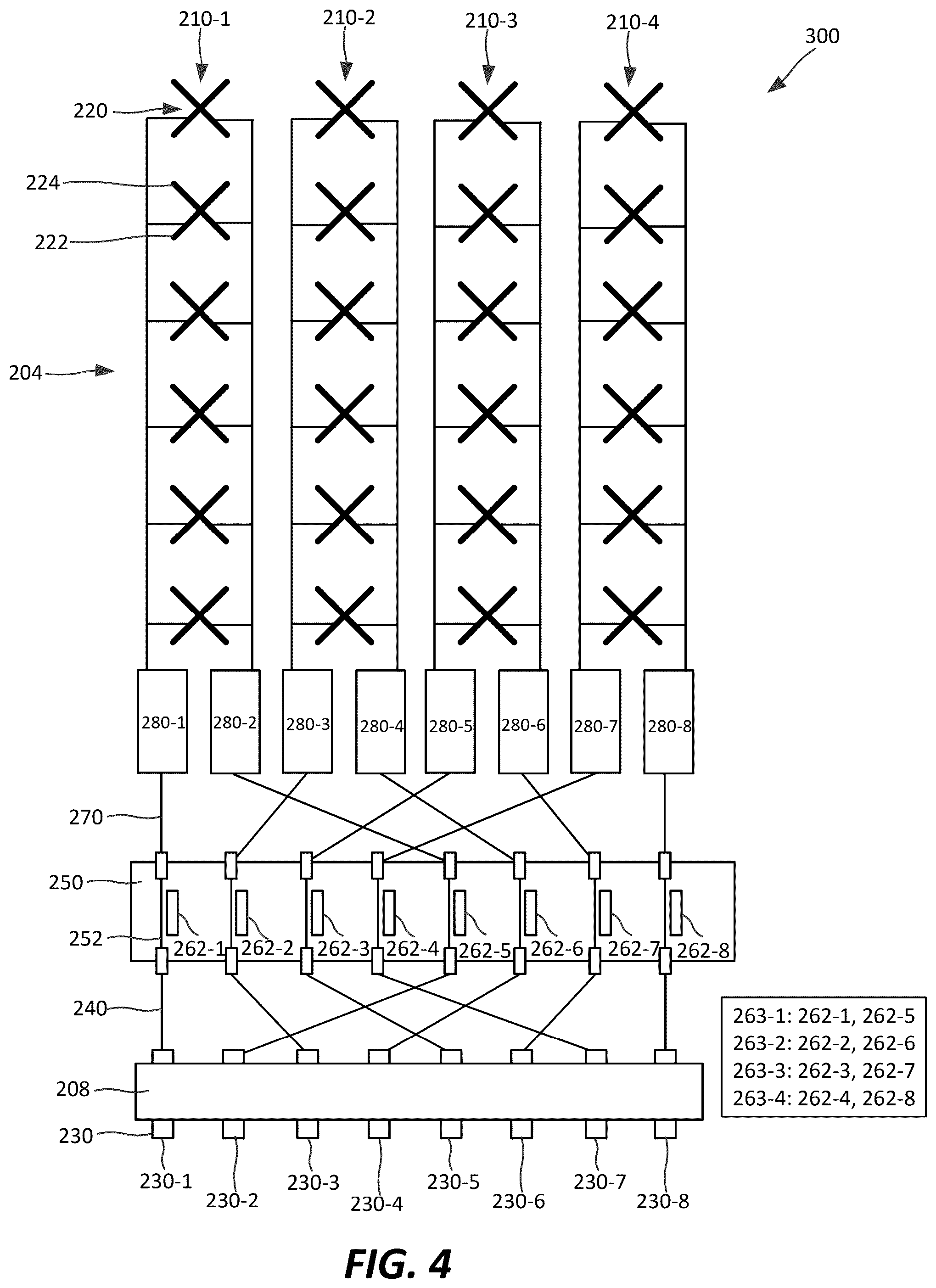 Patent US12316012 Figure 4 – Base station antennas having calibration circuit connections that provide improved in-column and/or adjacent cross-column isolation