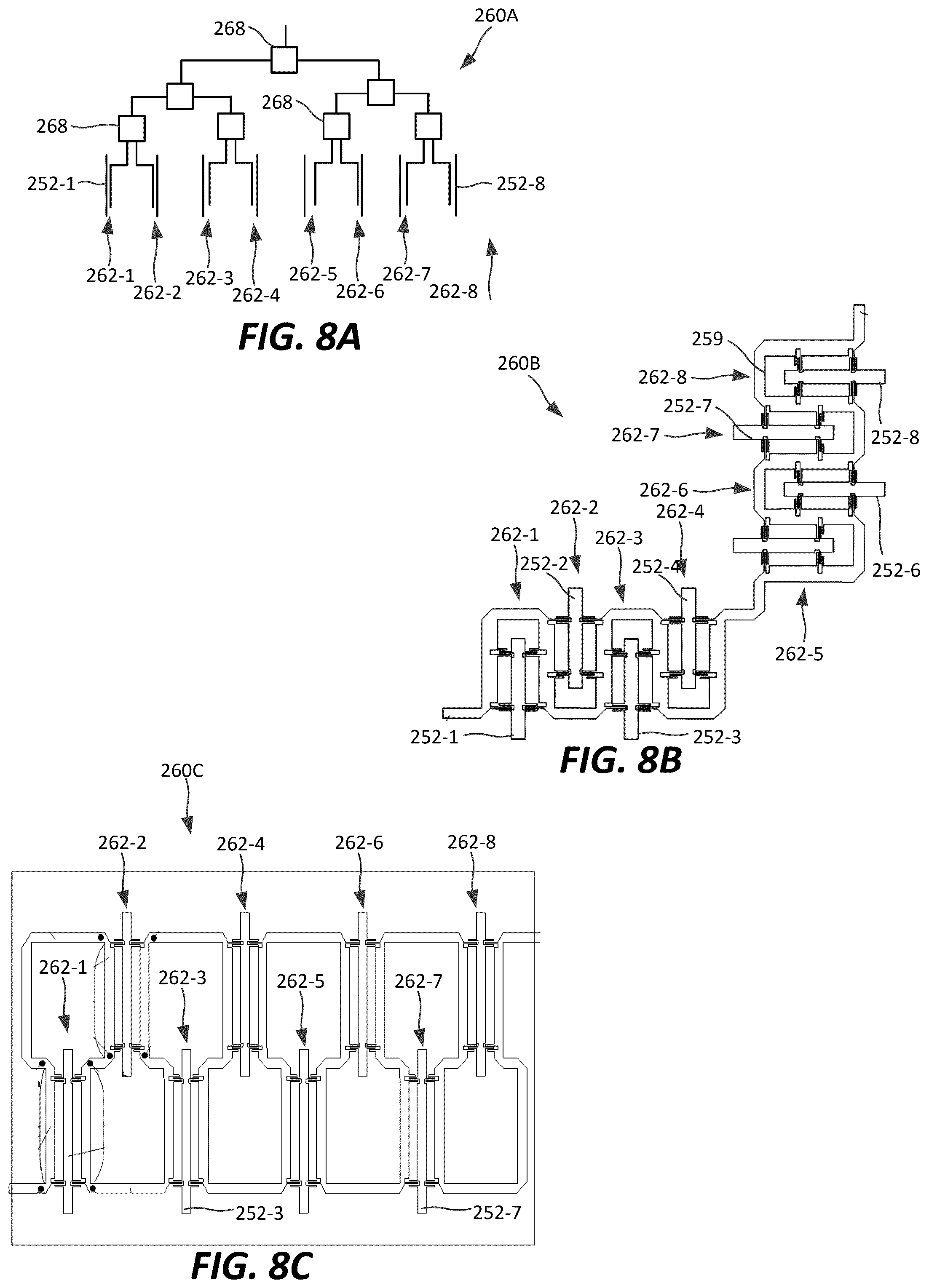 Patent US12316012 Figure 8 – Base station antennas having calibration circuit connections that provide improved in-column and/or adjacent cross-column isolation