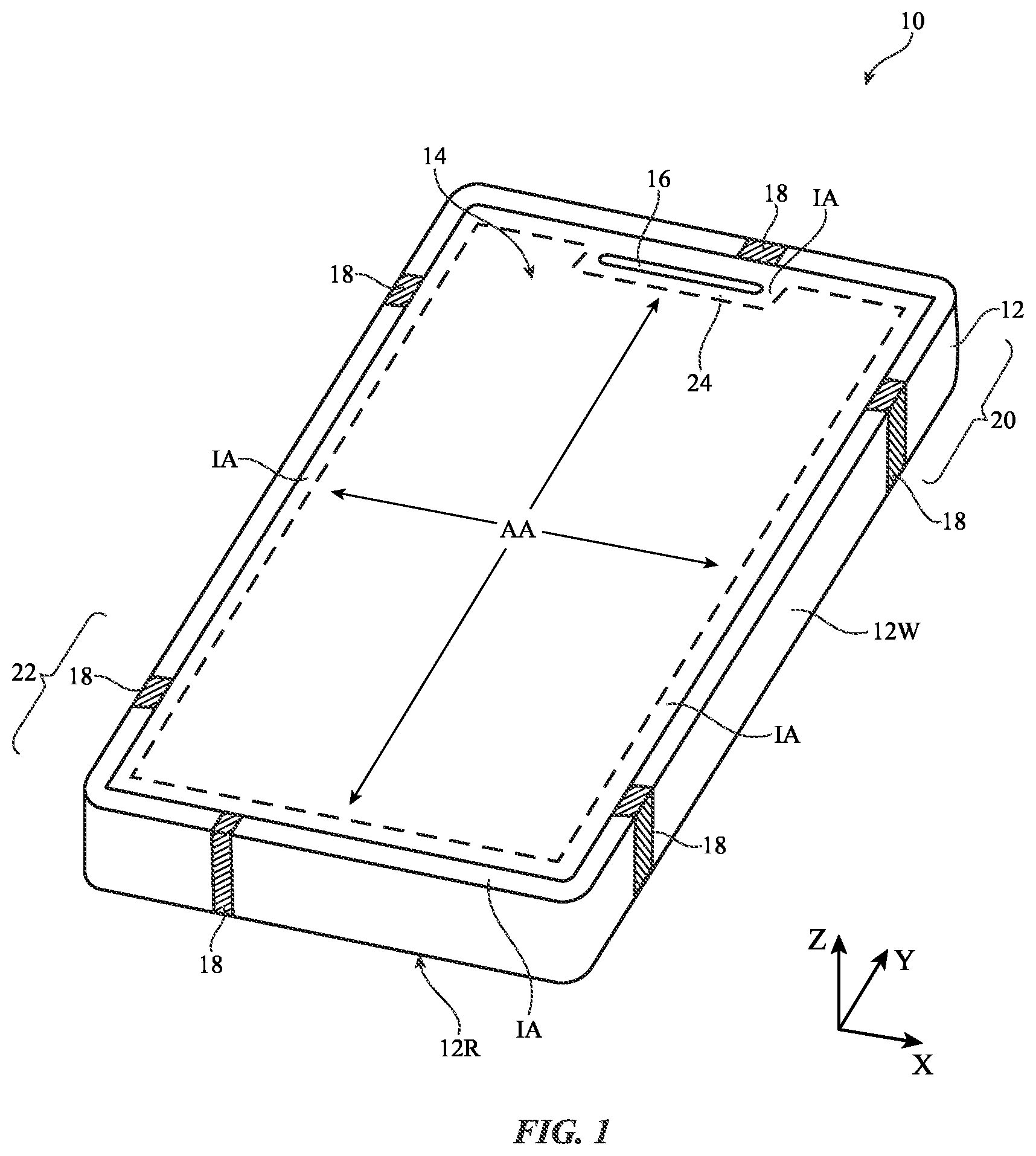 Patent US12316015 Figure 1 – Electronic devices with multiple low band antennas