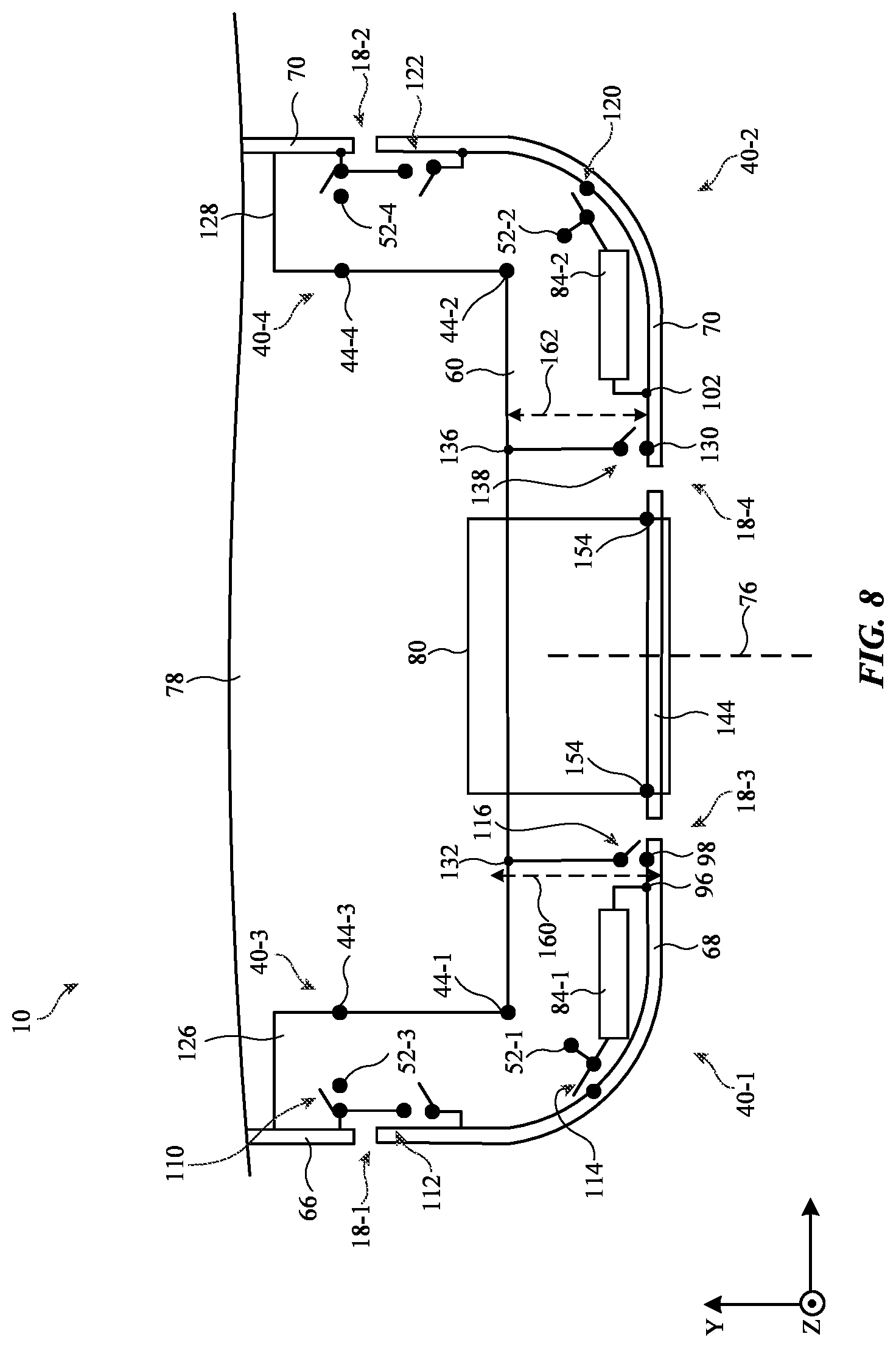 Patent US12316015 Figure 8 – Electronic devices with multiple low band antennas