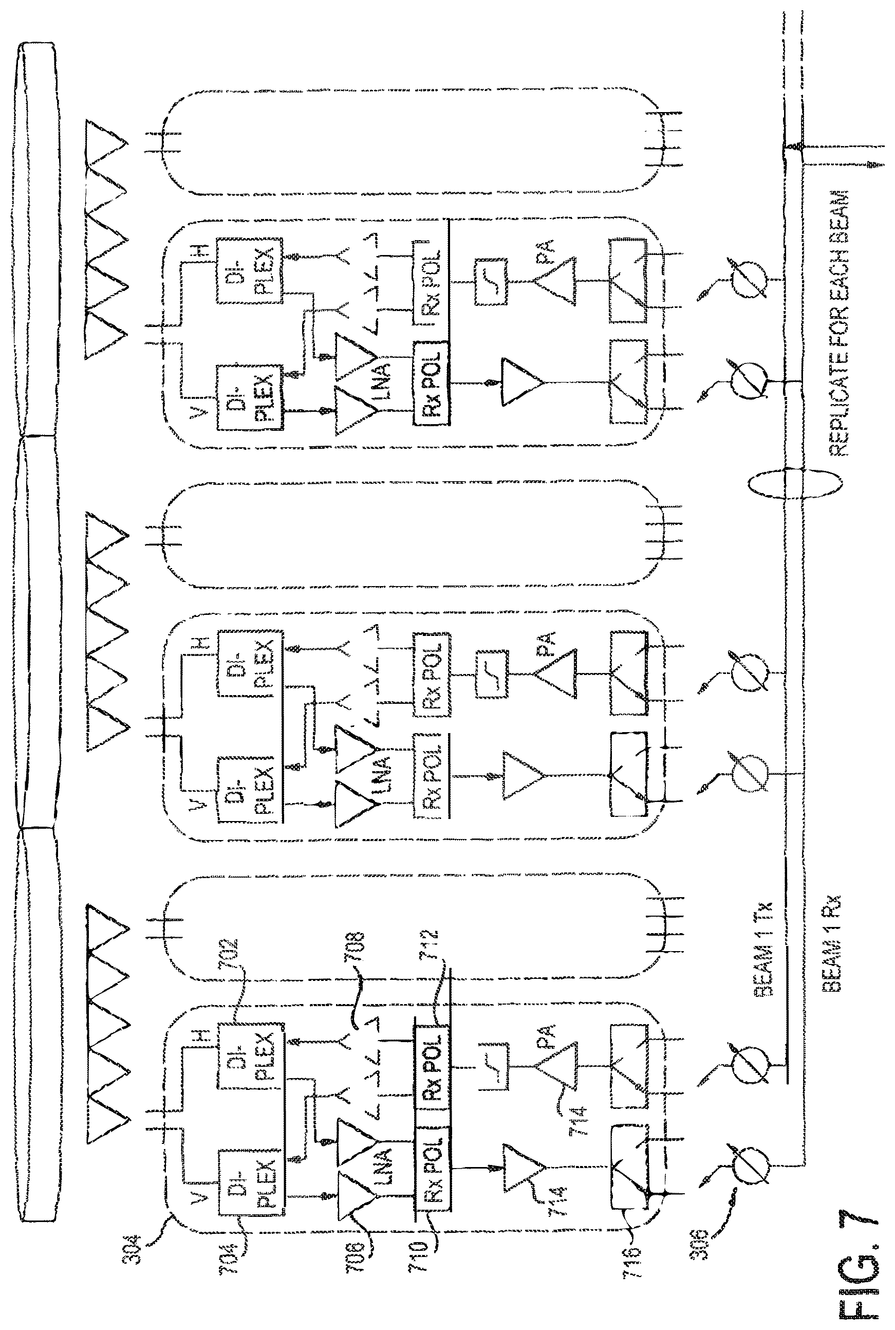 Patent US12316016 Figure 7 – Multi-band lens antenna system