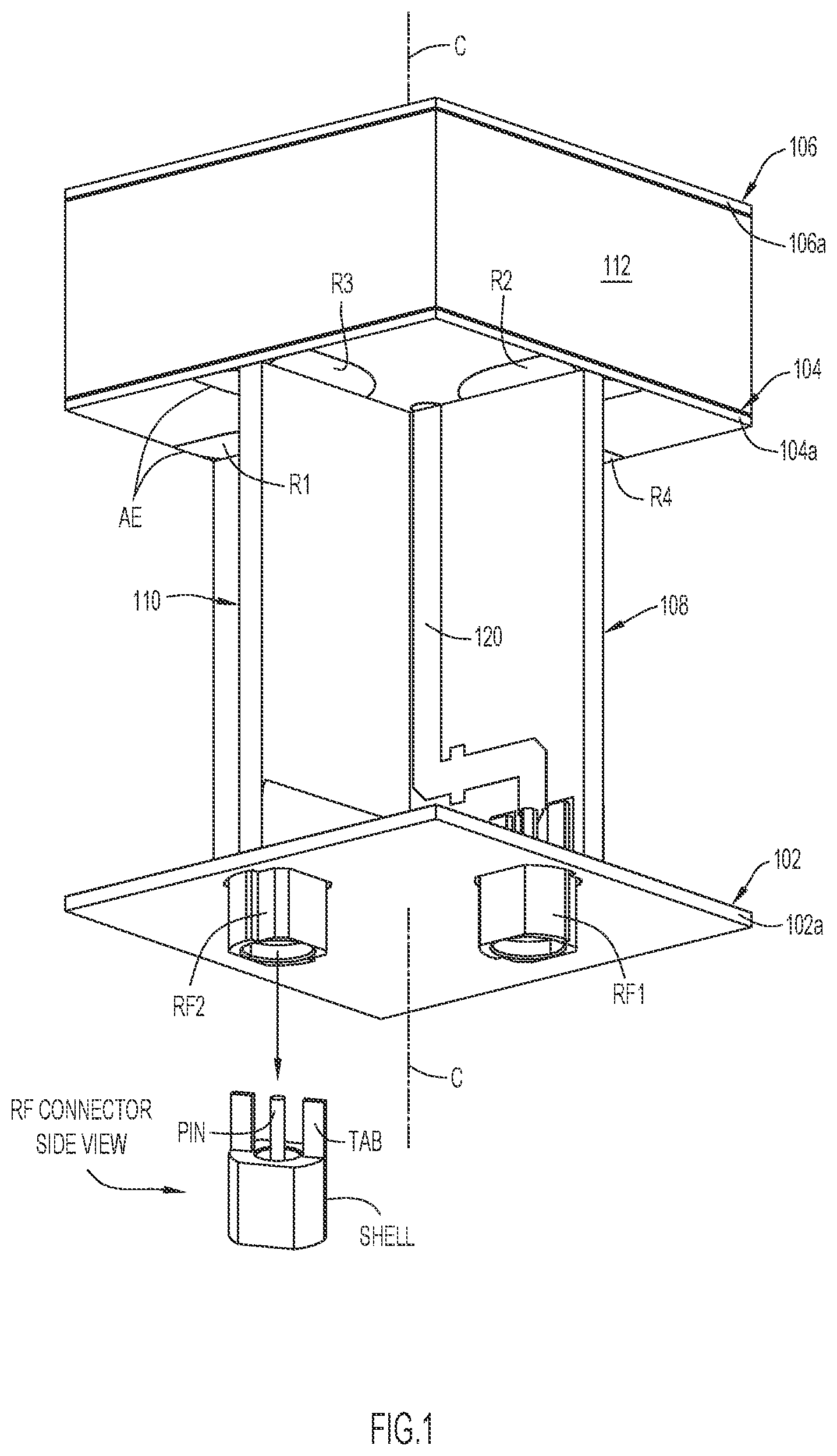 Patent US12316035 Figure 1 – Coincident phase center, microstrip fed, planar ultrawideband modular antenna