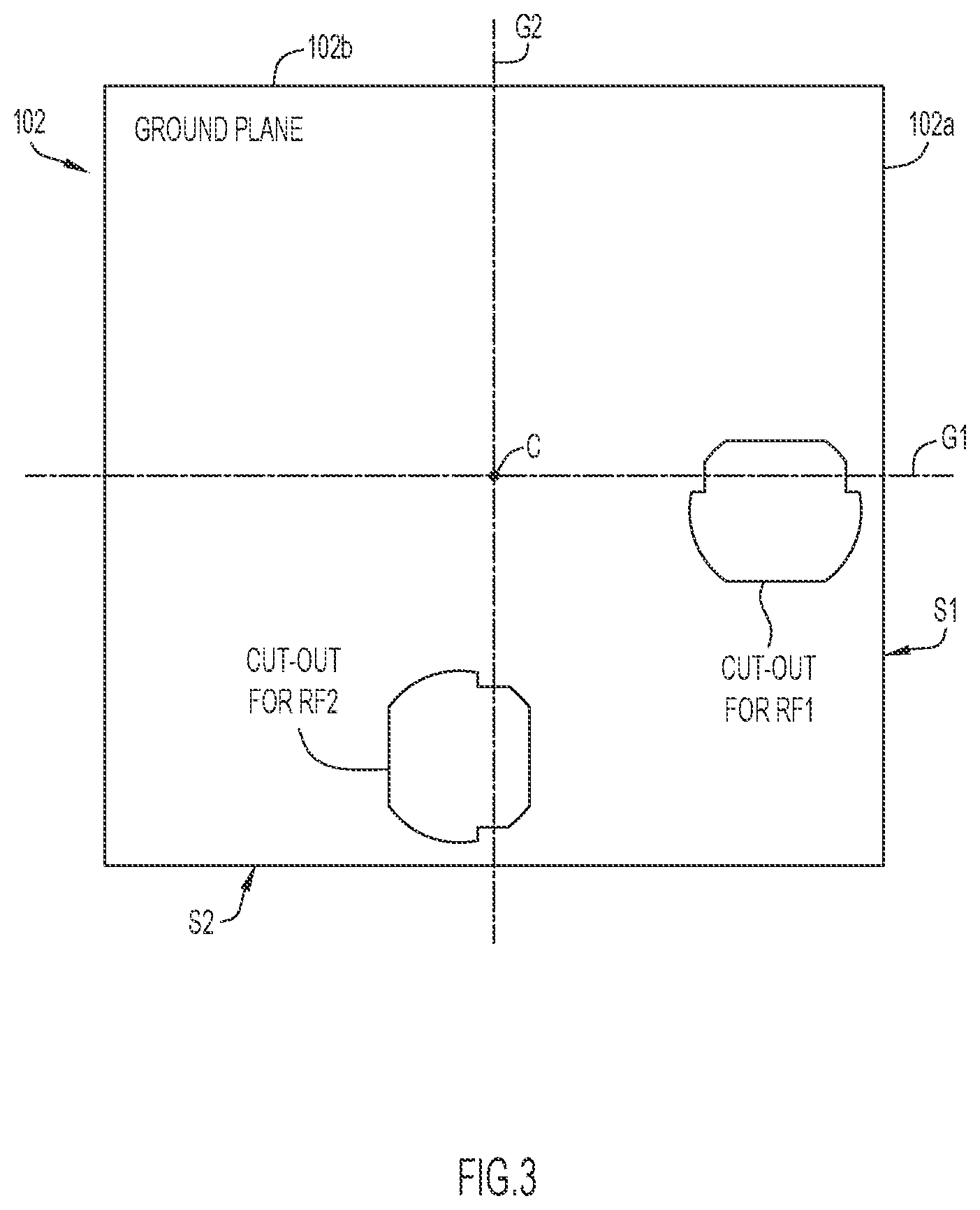 Patent US12316035 Figure 3 – Coincident phase center, microstrip fed, planar ultrawideband modular antenna