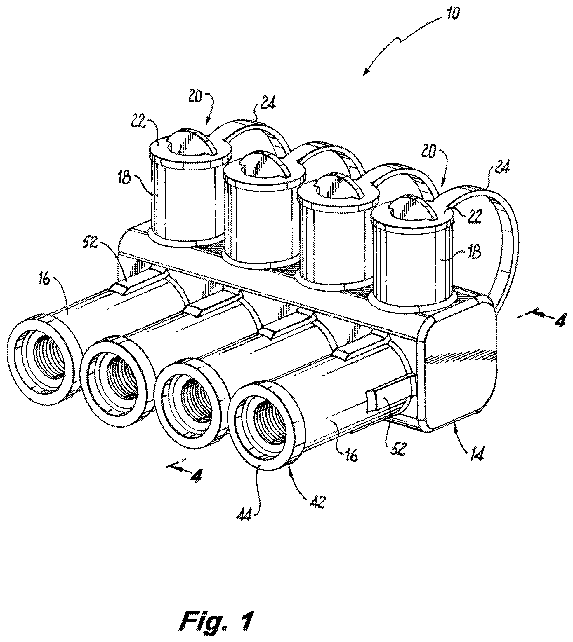 Patent US12316046 Figure 1 – Electrical connector with tethered sealing caps