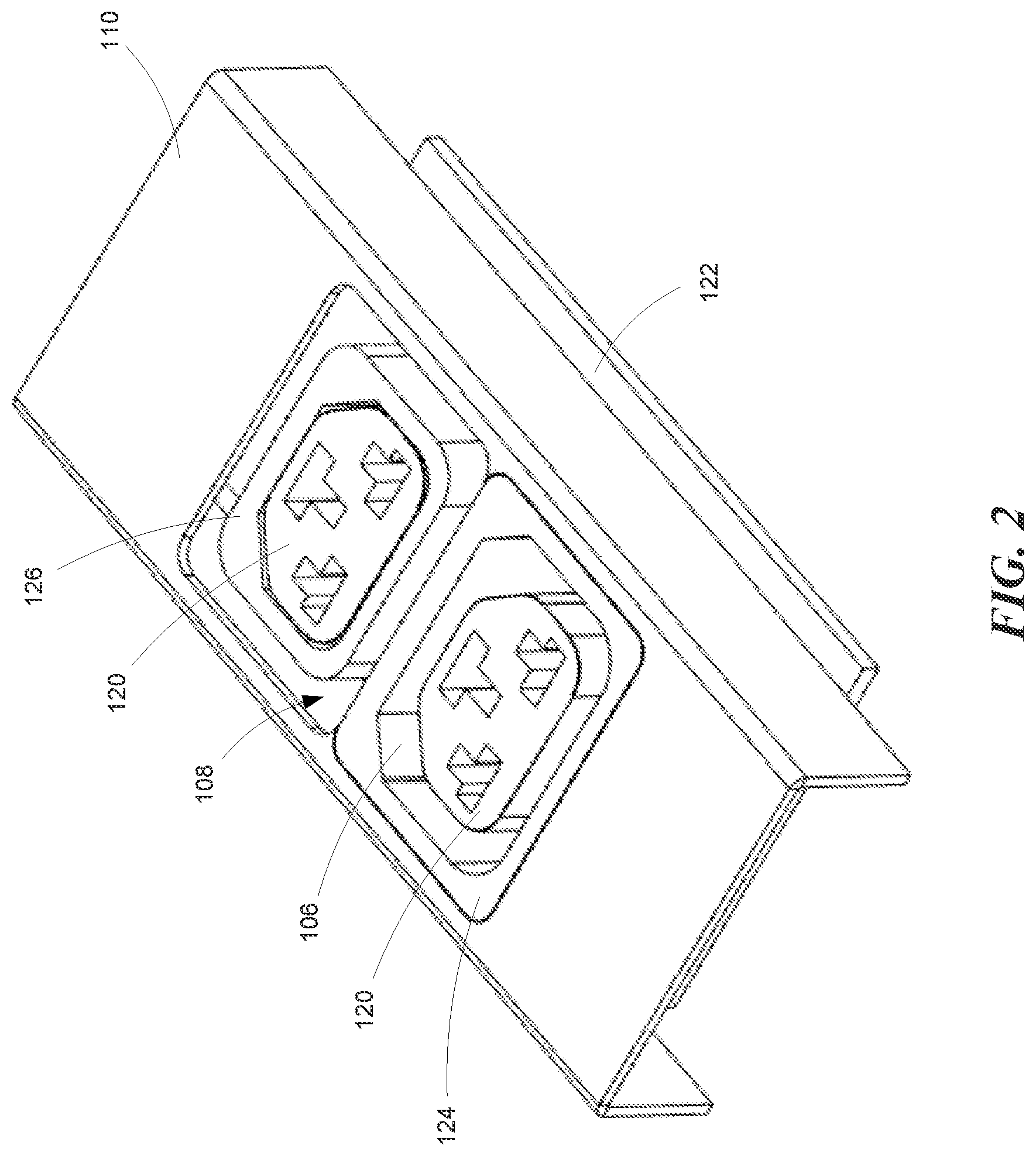 Patent US12316057 Figure 2 – Combination outlet and power distribution unit incorporating the same