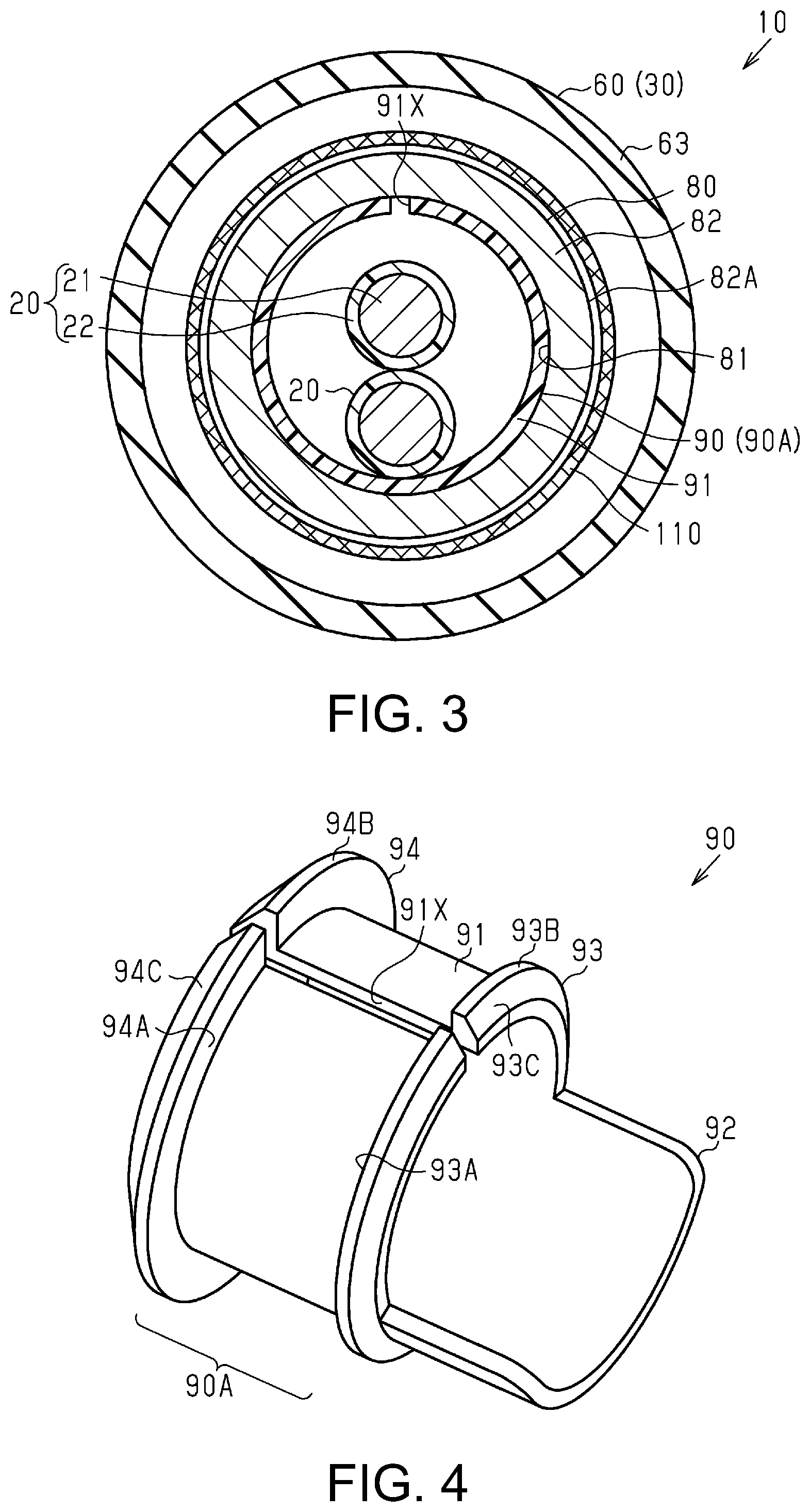 Patent US12316085 Figure 3 – Wire harness with fixing mechanism for electromagnetic wave absorbing member