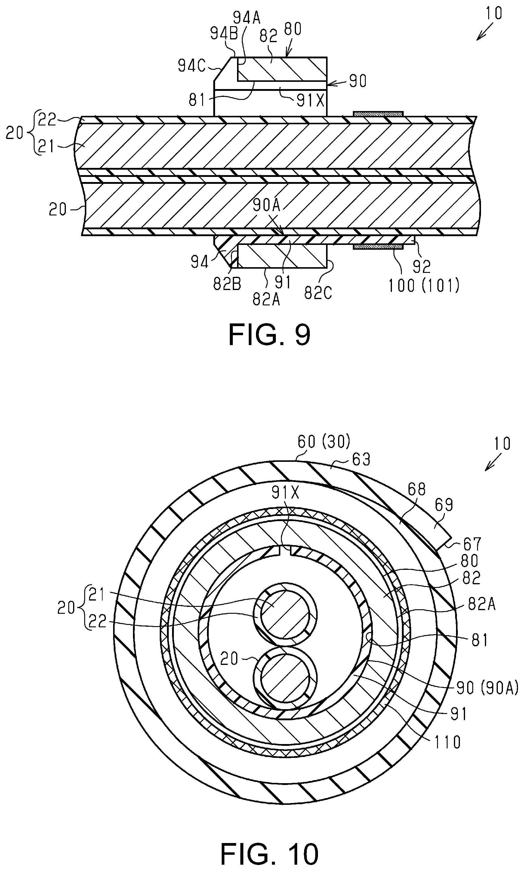 Patent US12316085 Figure 7 – Wire harness with fixing mechanism for electromagnetic wave absorbing member