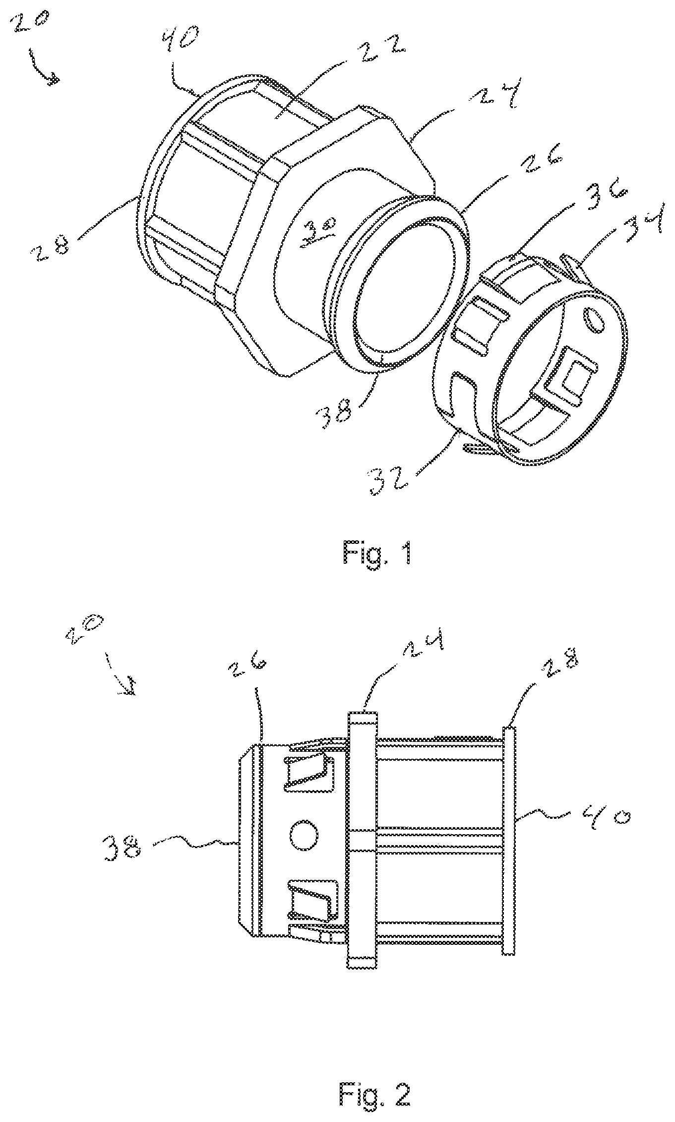 Patent US12316086 Figure 1 – Quick connect fitting for connecting any male threaded connector or raceway to an electrical box