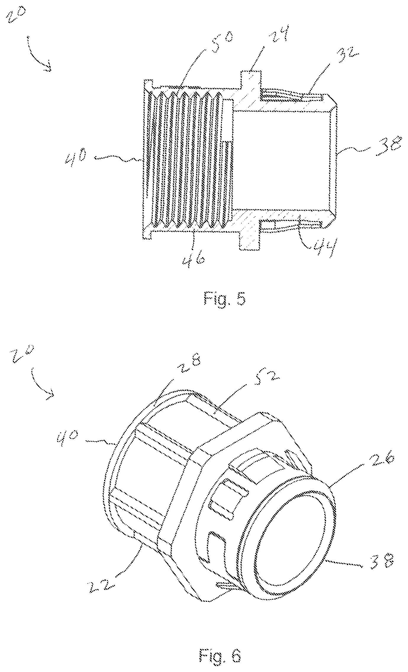Patent US12316086 Figure 3 – Quick connect fitting for connecting any male threaded connector or raceway to an electrical box