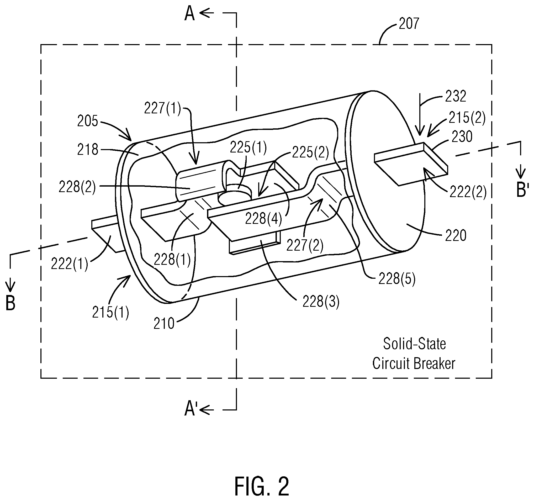 Patent US12316095 Figure 2 – Solid-state circuit breaker having a sealed vacuum gap section for providing an intrinsic safe operation
