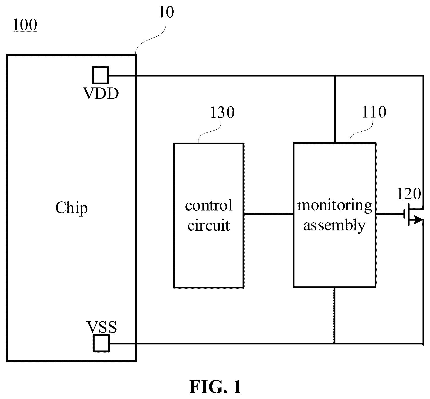 Patent US12316106 Figure 1 – Electrostatic protection circuit for controlling a secondary monitoring unit by a control circuit