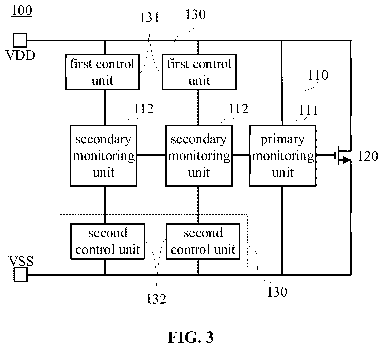 Patent US12316106 Figure 3 – Electrostatic protection circuit for controlling a secondary monitoring unit by a control circuit