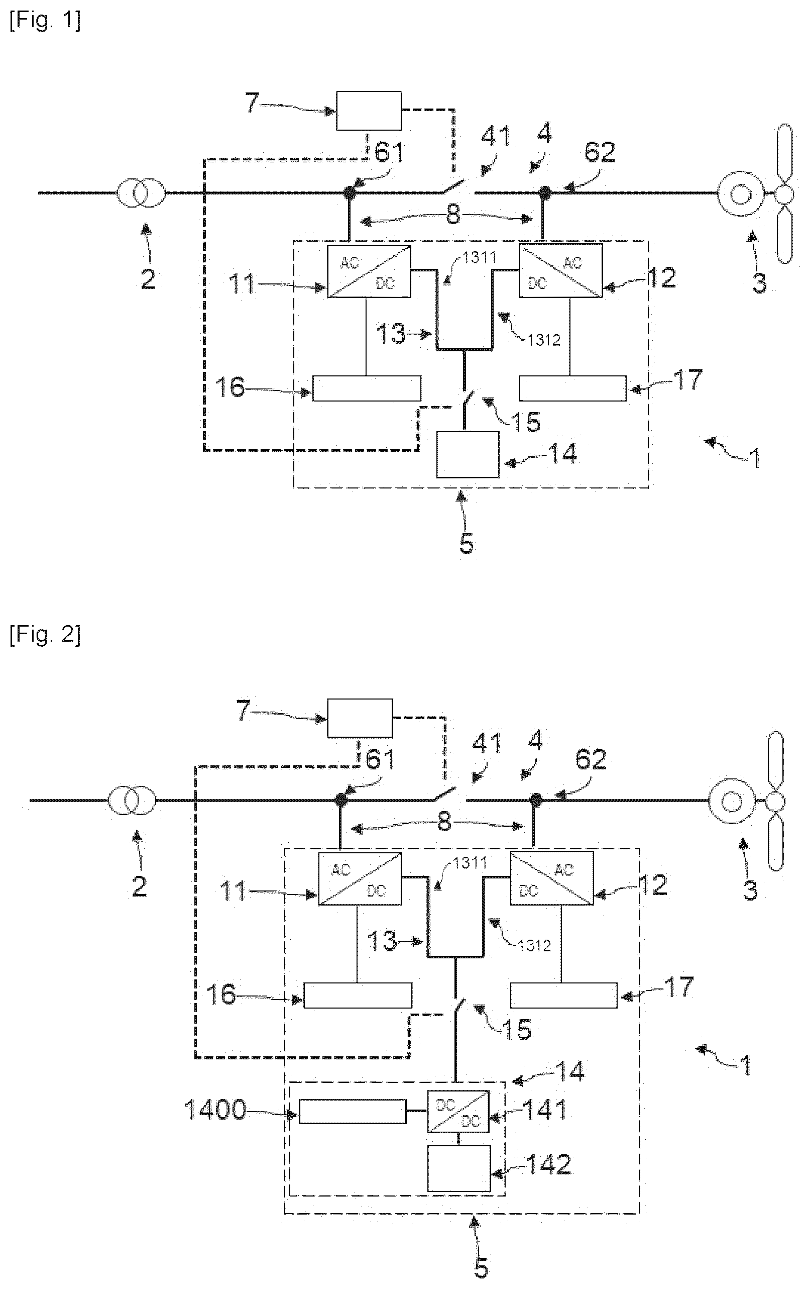 Patent US12316123 Figure 1 – Power transfer system between an AC network and a reversible hydraulic turbine