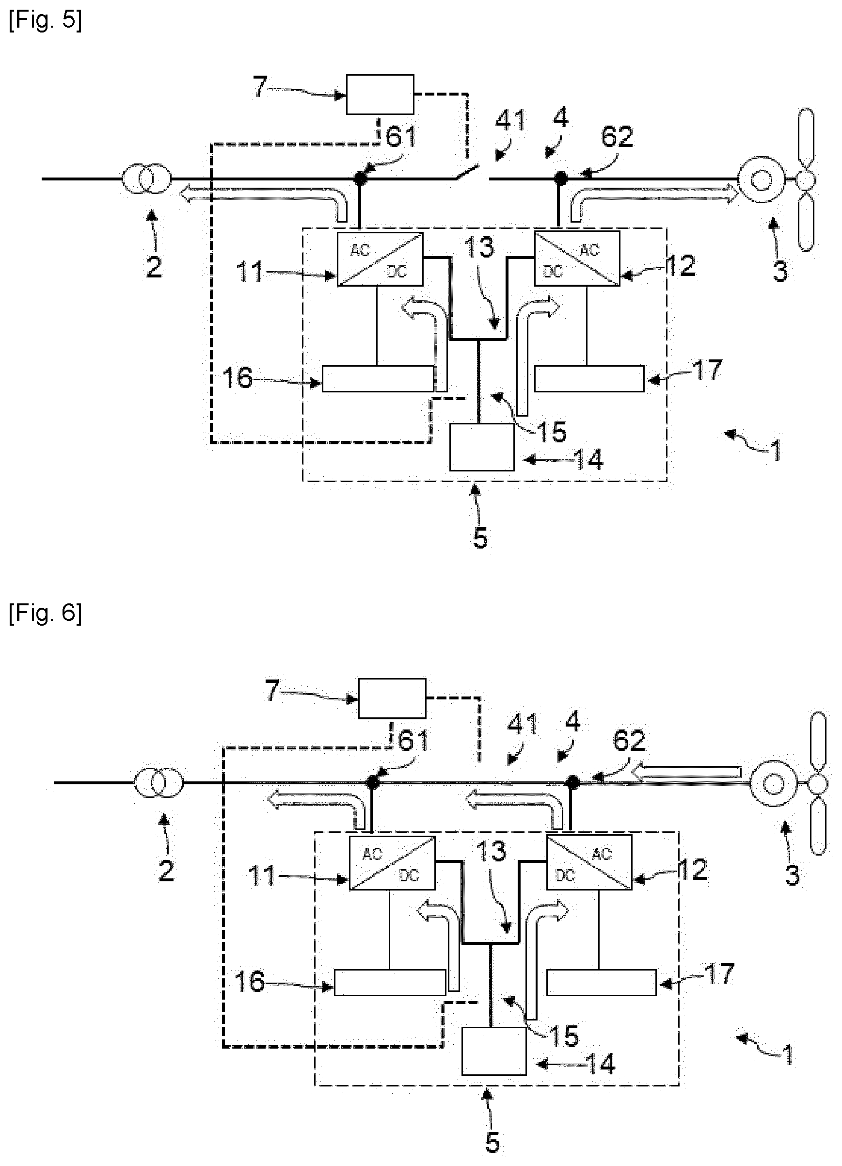 Patent US12316123 Figure 3 – Power transfer system between an AC network and a reversible hydraulic turbine