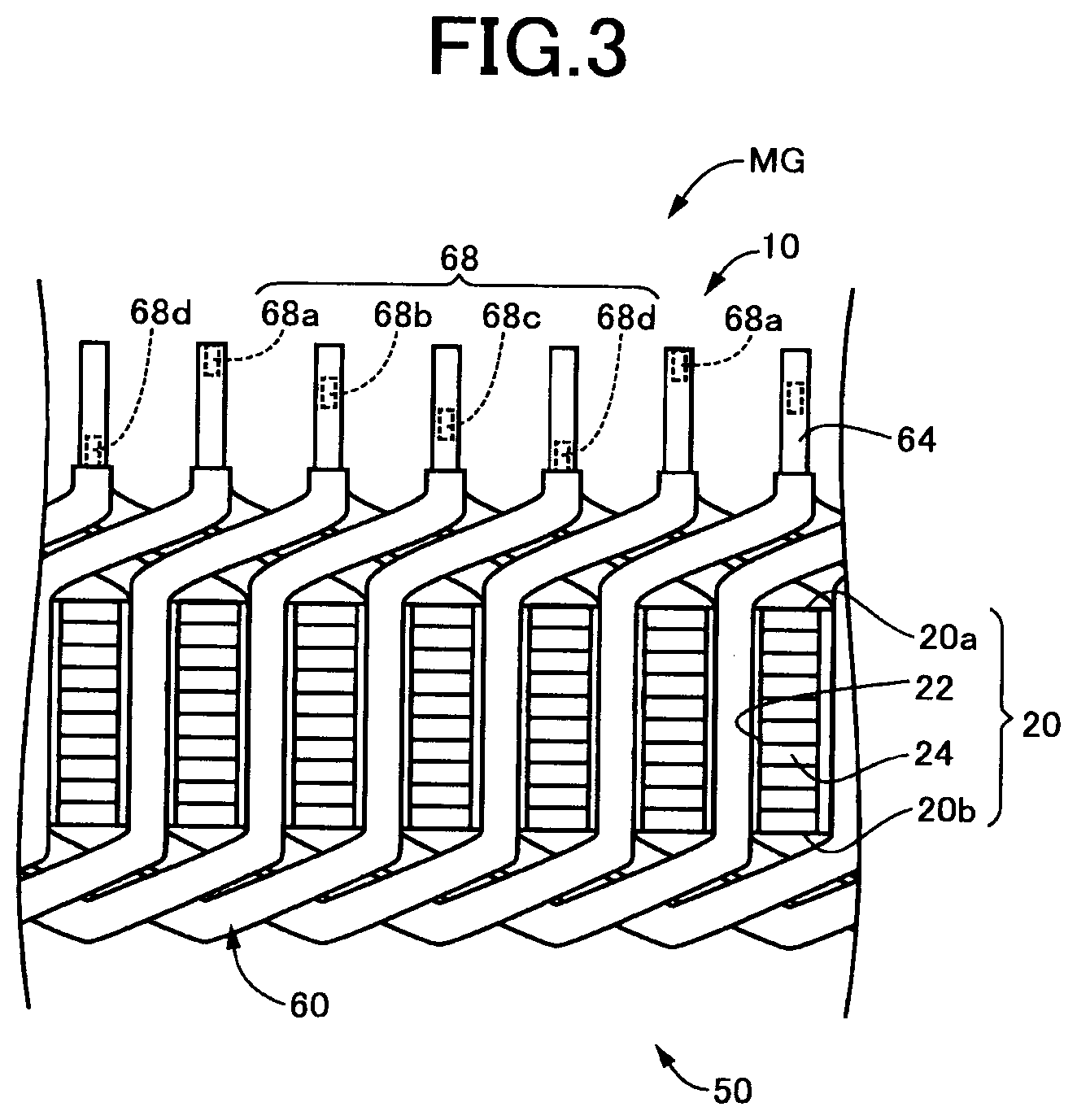 Patent US12316181 Figure 3 – Stator for rotary electric machine