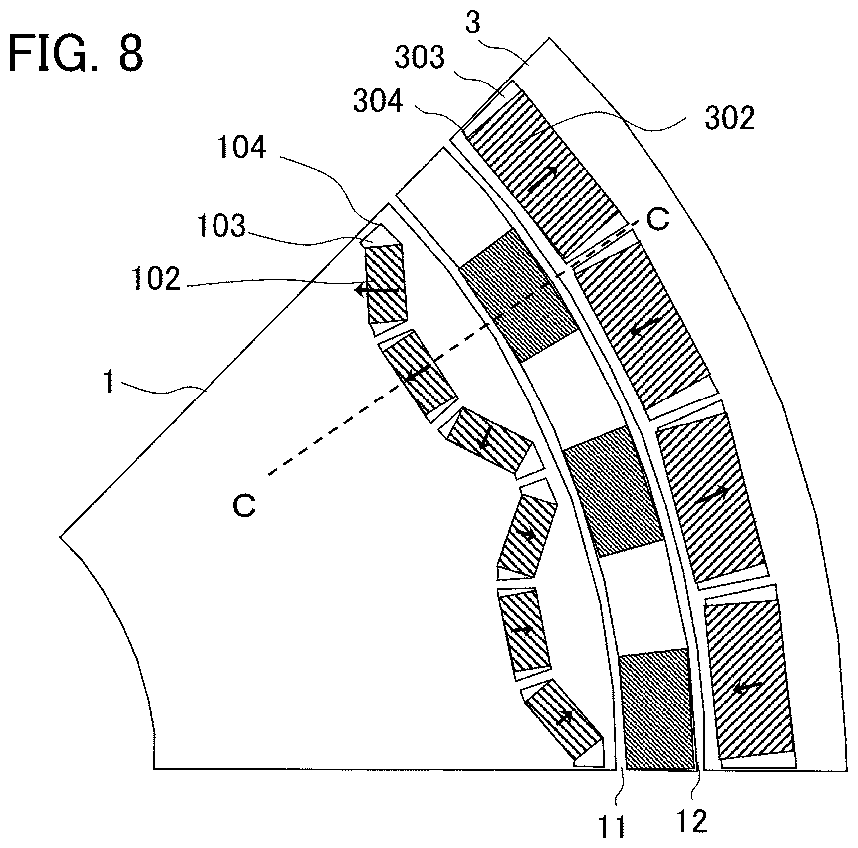 Patent US12316189 Figure 8 – Magnetic flux modulation type magnetic gear