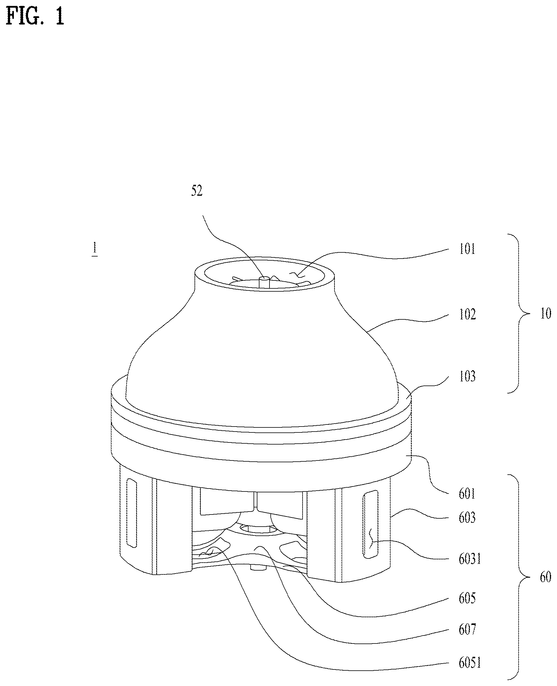 Patent US12316200 Figure 1 – Fan motor assembly with stator core supports