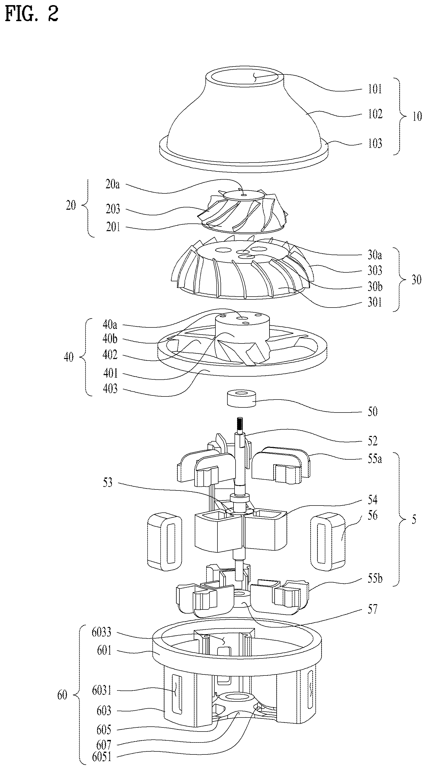 Patent US12316200 Figure 2 – Fan motor assembly with stator core supports