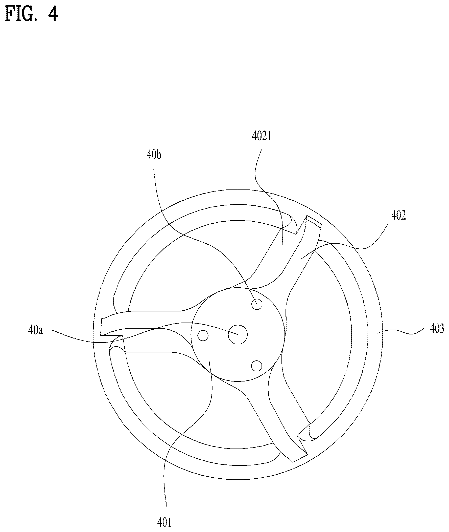 Patent US12316200 Figure 4 – Fan motor assembly with stator core supports