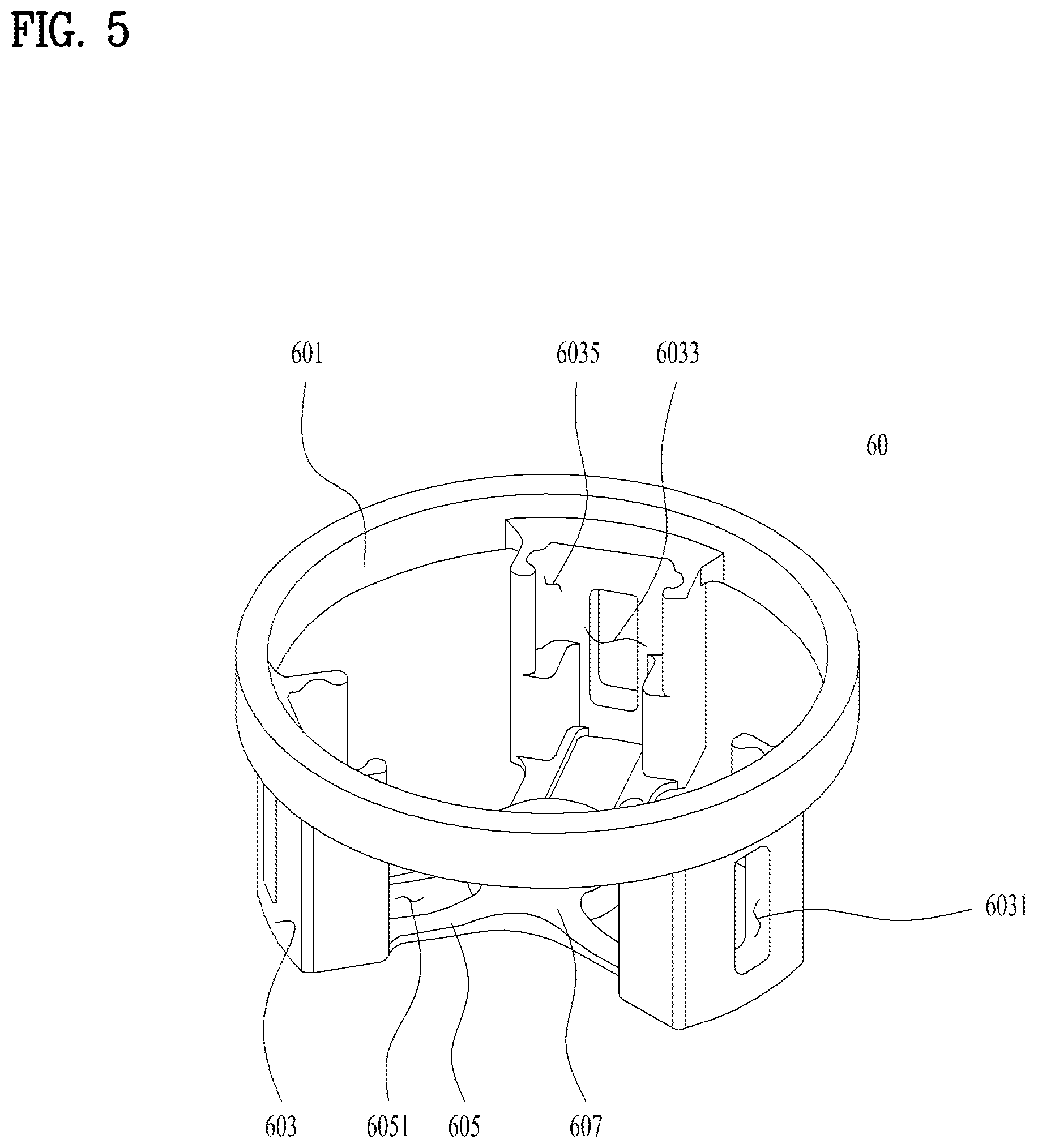 Patent US12316200 Figure 5 – Fan motor assembly with stator core supports