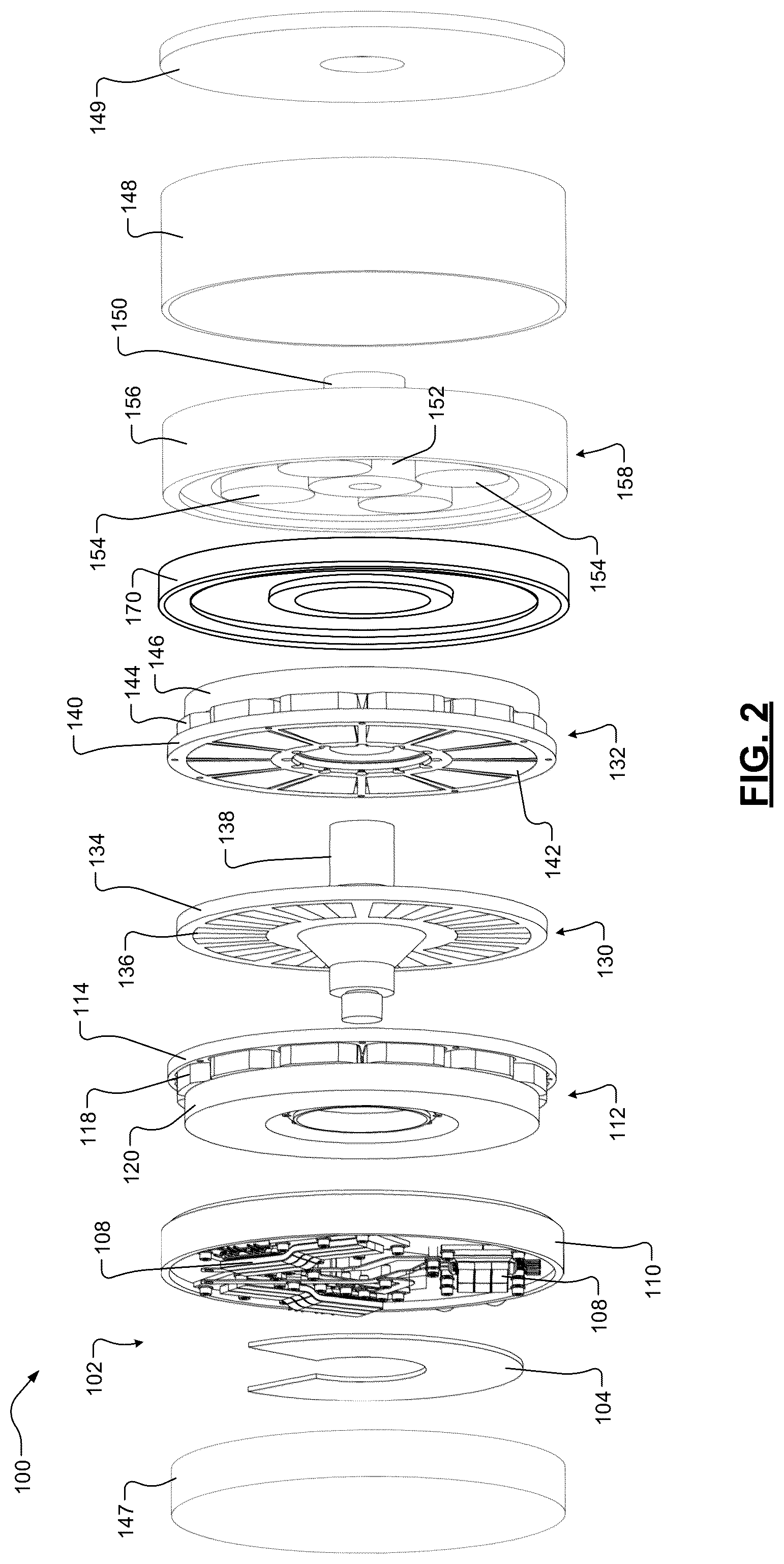 Patent US12316203 Figure 2 – Axial flux motor assemblies with integrated power electronics and double-sided cooling