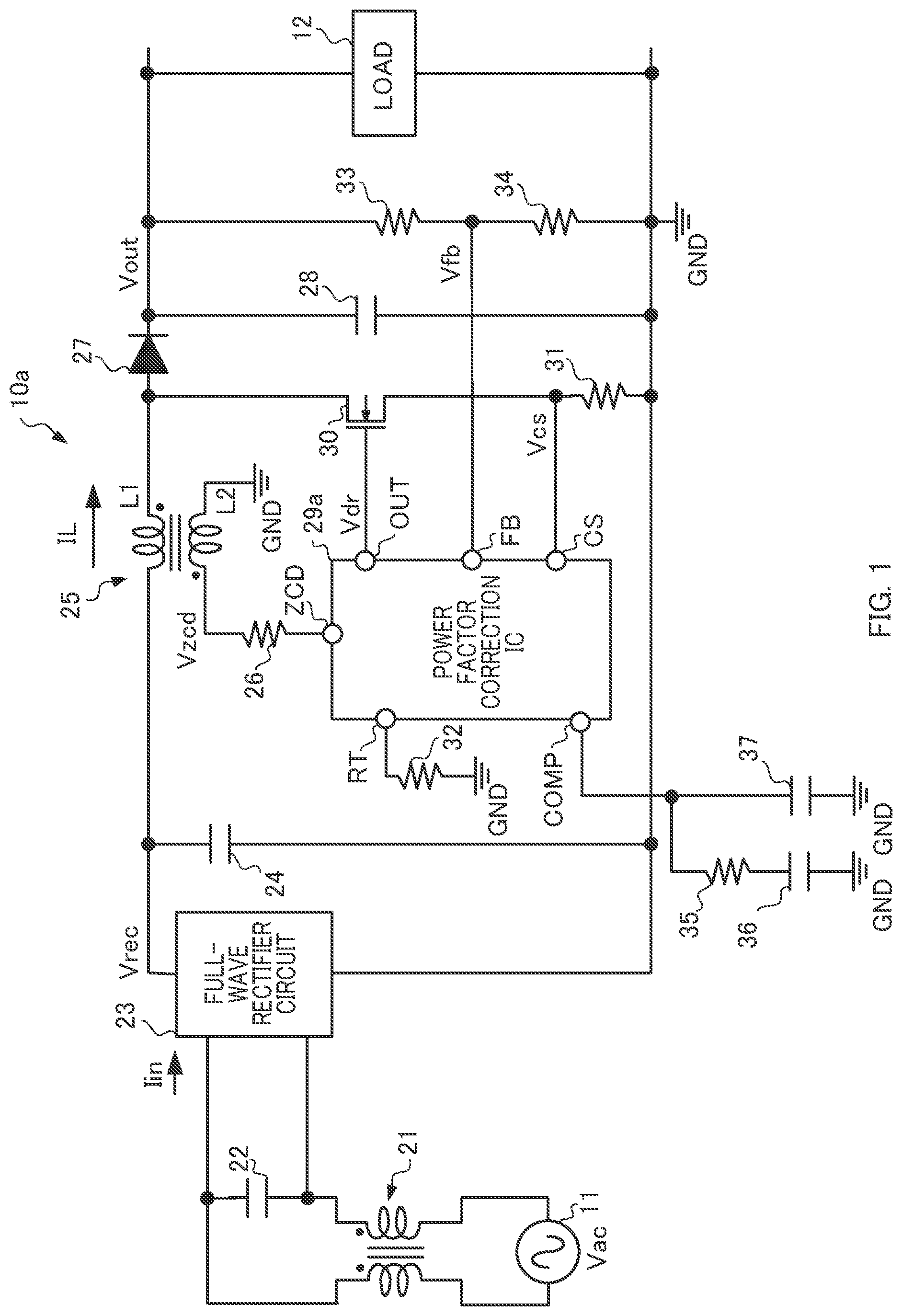 Patent US12316215 Figure 1 – Integrated circuit having amplitude-based switching control and power supply circuit containing the same
