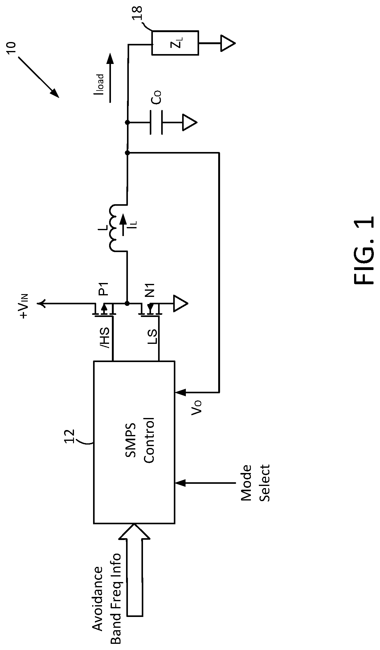 Patent US12316217 Figure 1 – Frequency band avoidance in an on-demand switched-power converter circuit