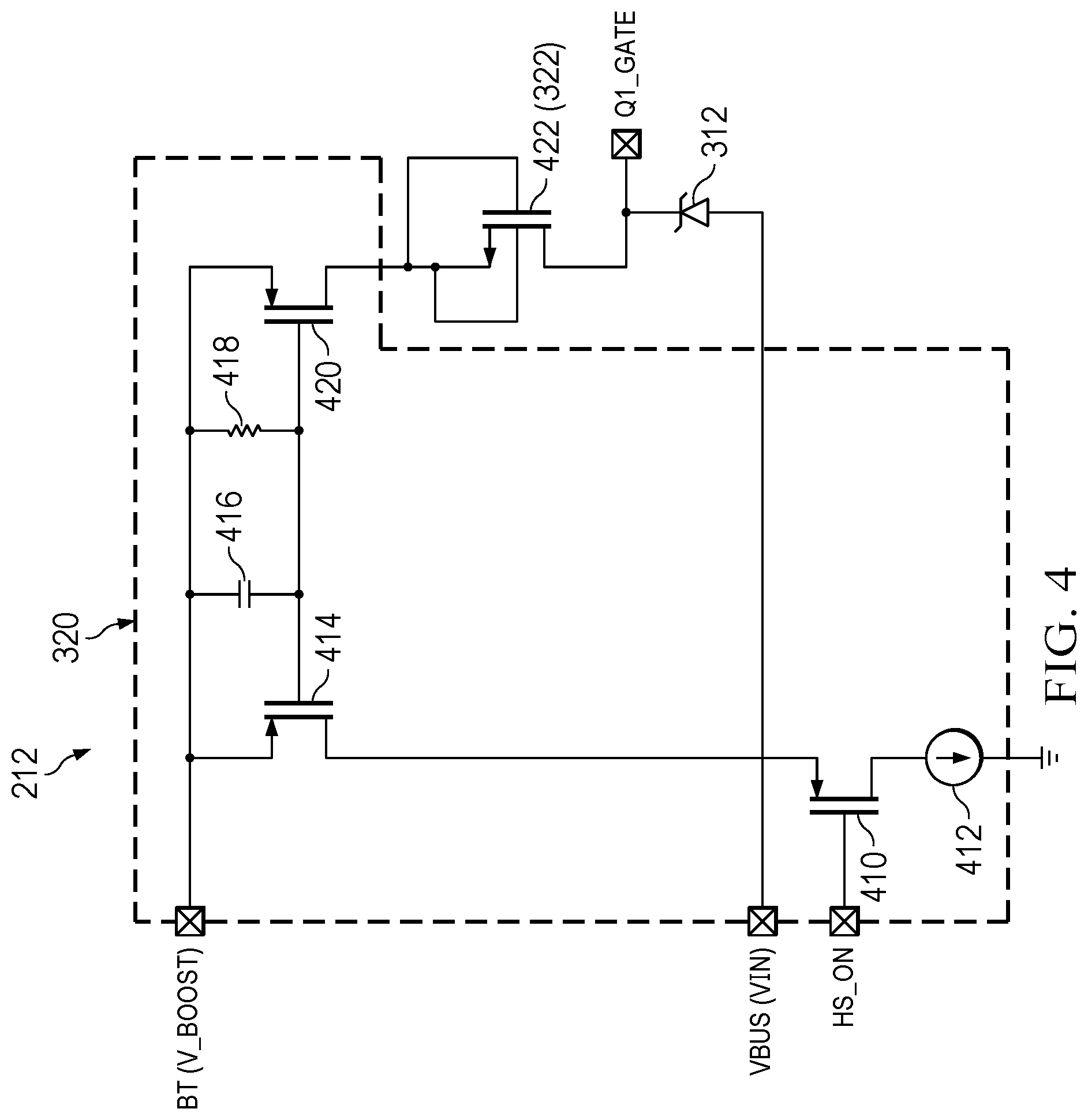 Patent US12316225 Figure 4 – Blocking and startup transistor control in voltage converters