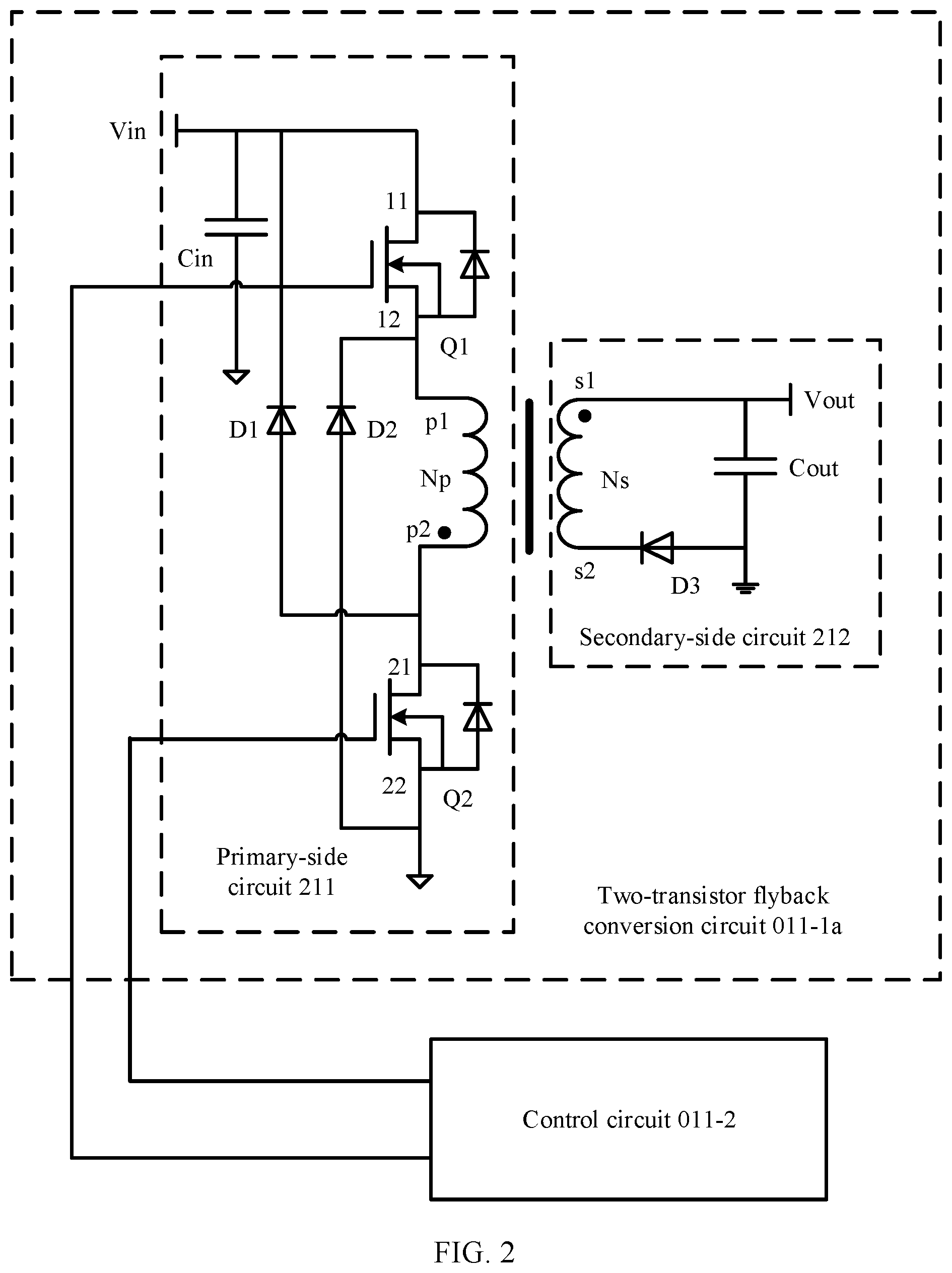 Patent US12316230 Figure 2 – Two-transistor flyback conversion circuit, power module, electric vehicle, and control method