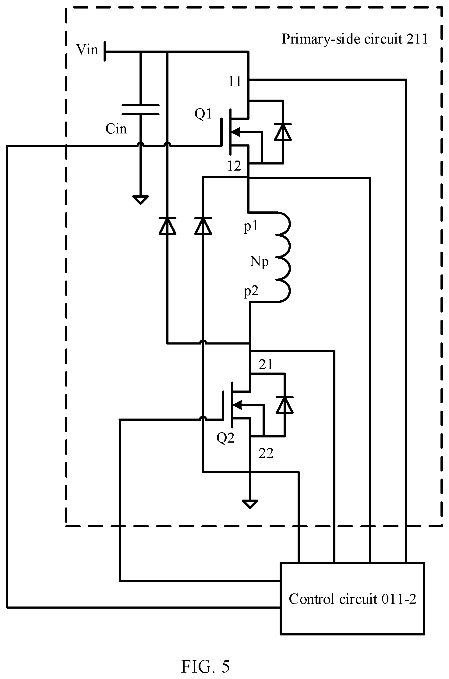 Patent US12316230 Figure 5 – Two-transistor flyback conversion circuit, power module, electric vehicle, and control method