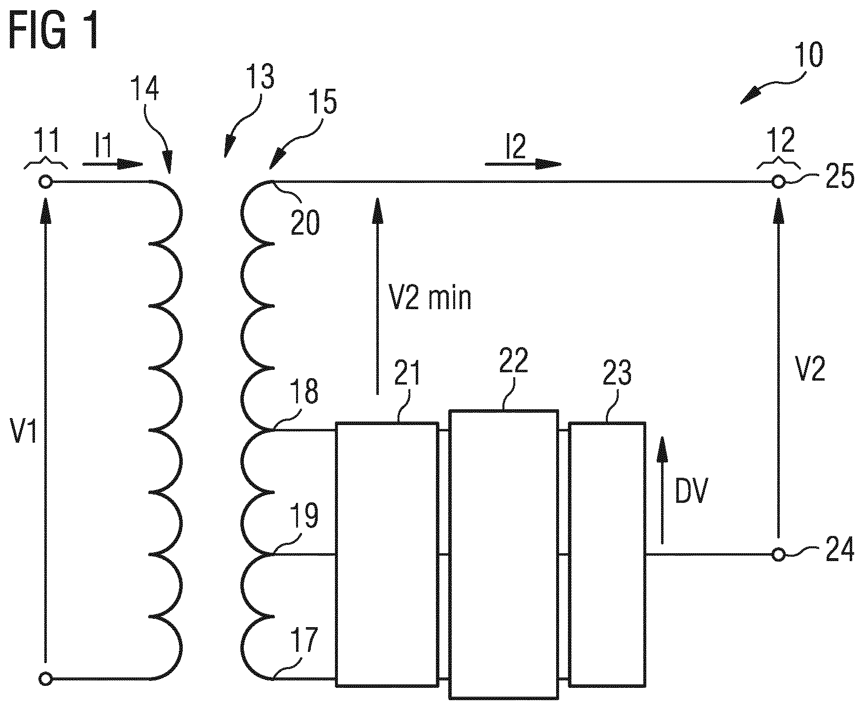 Patent US12316235 Figure 1 – Transformer arrangement and method for voltage conversion including a transformer and a converter coupling