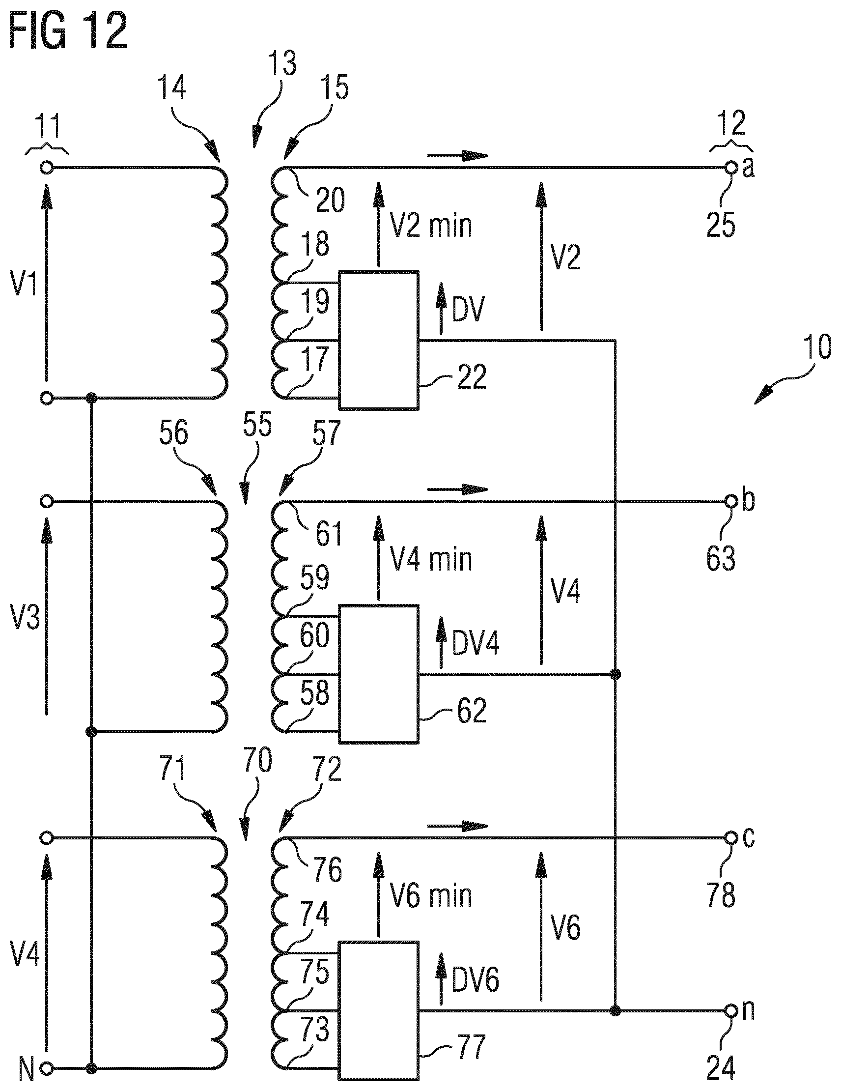 Patent US12316235 Figure 12 – Transformer arrangement and method for voltage conversion including a transformer and a converter coupling