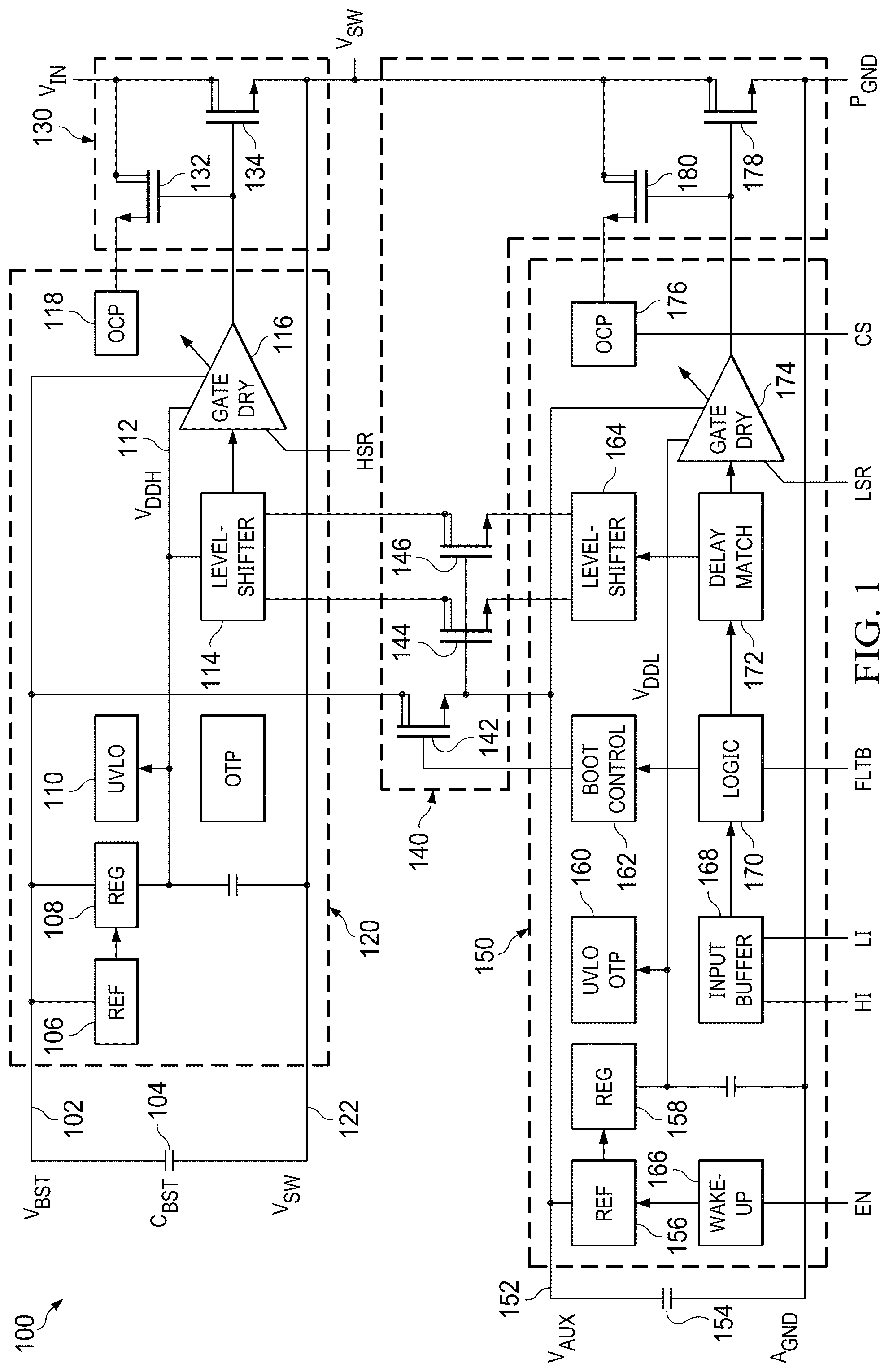 Patent US12316241 Figure 1 – Synchronous bootstrap half bridge rectifier