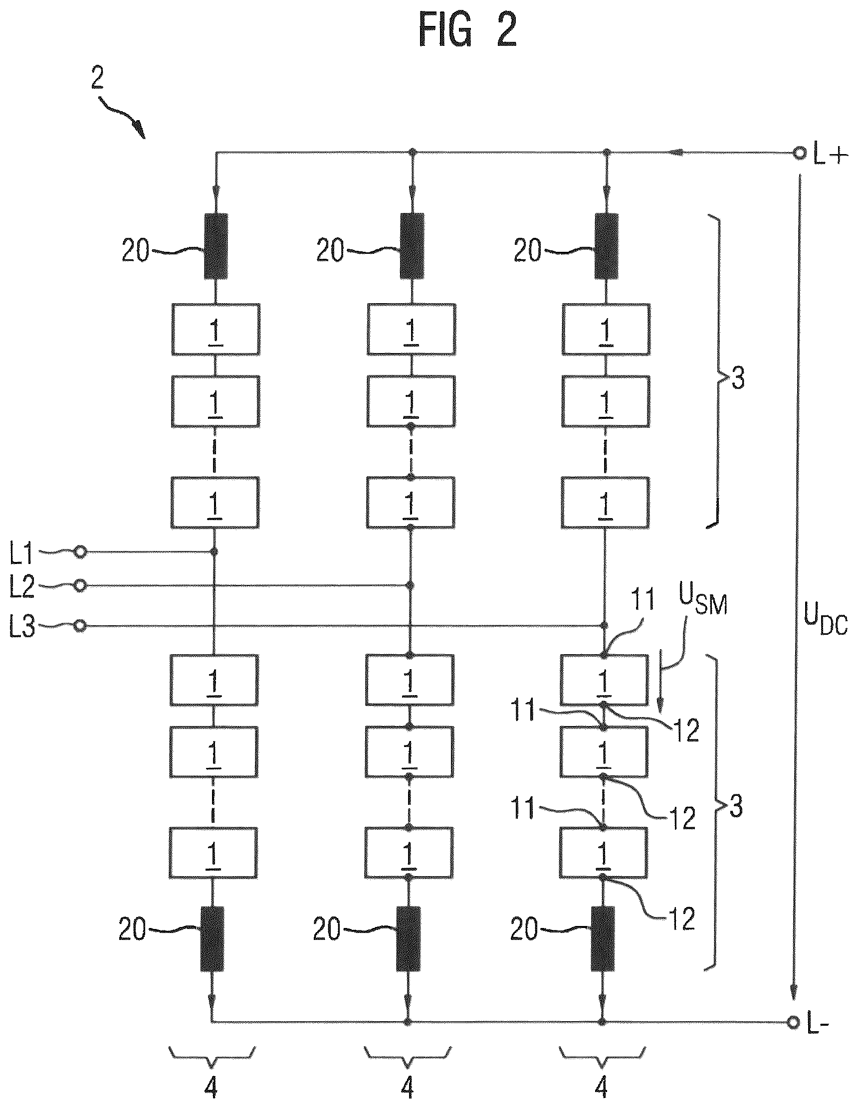 Patent US12316242 Figure 2 – Submodule as a hybrid cell for a modular multilevel converter