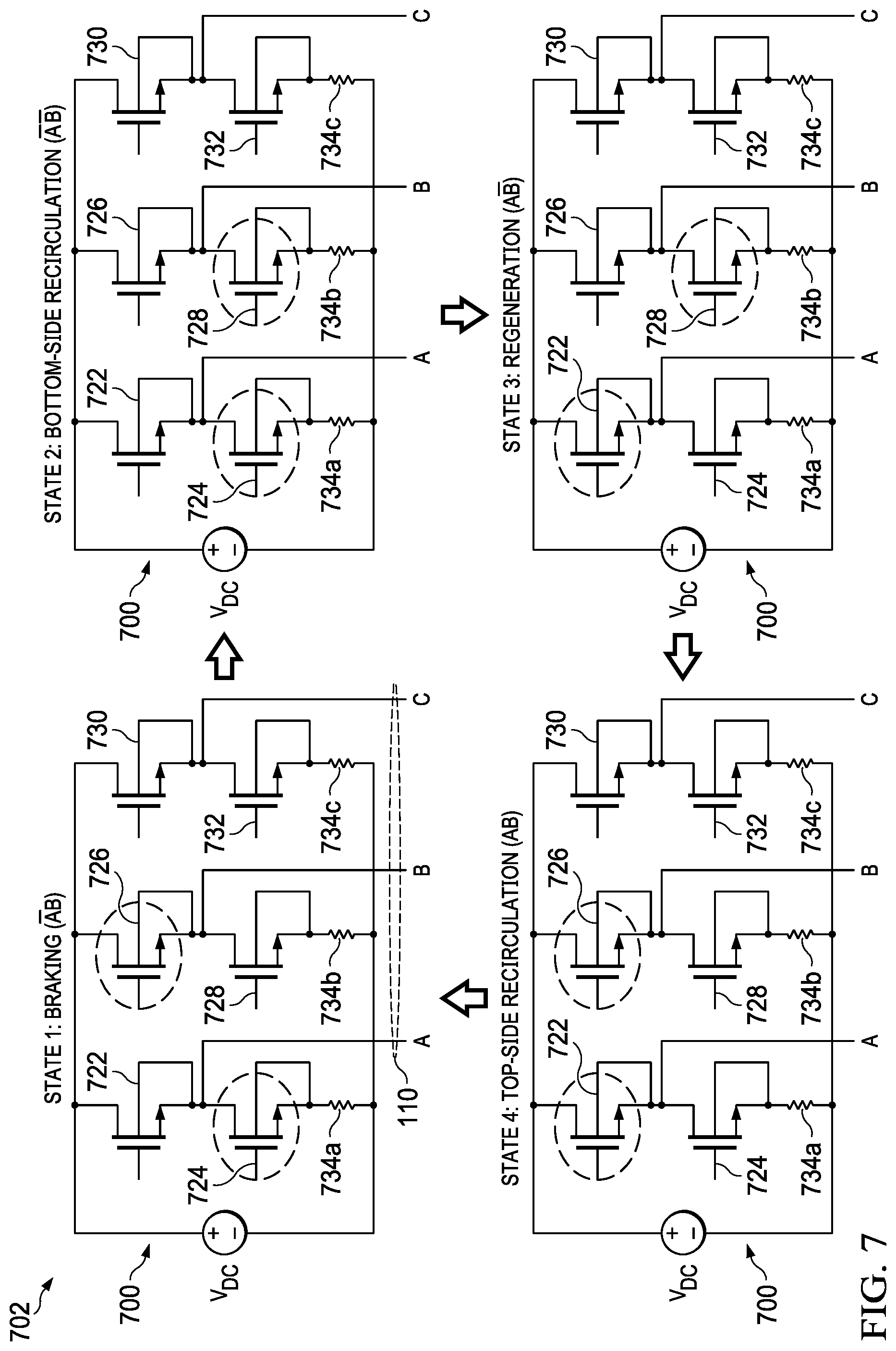 Patent US12316259 Figure 7 – Fast deceleration of PMSM and BLDC motors using recirculation braking