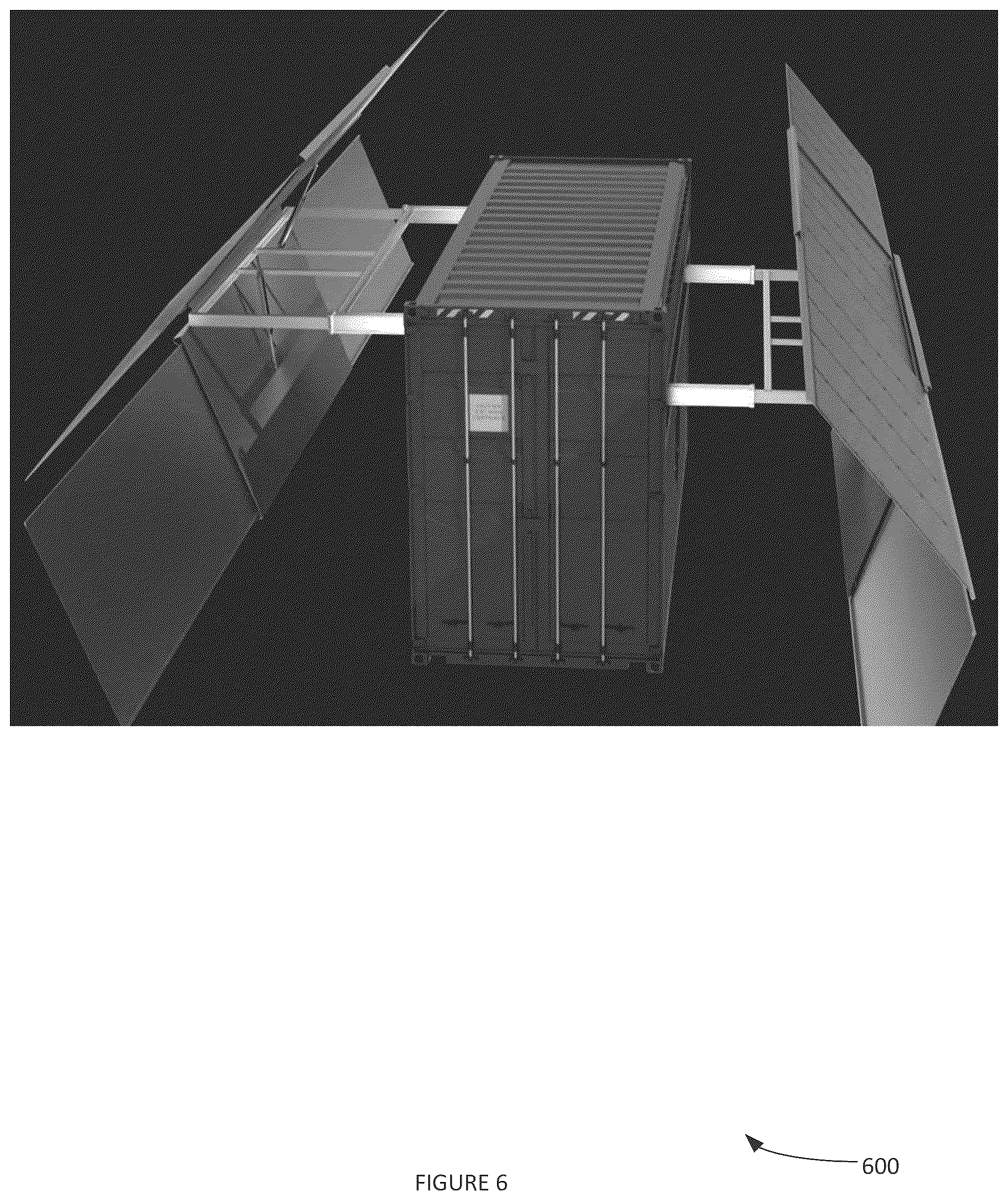 Patent US12316270 Figure 6 – Solar axis tracking system for portable container unit with retractable photovoltaic solar panels