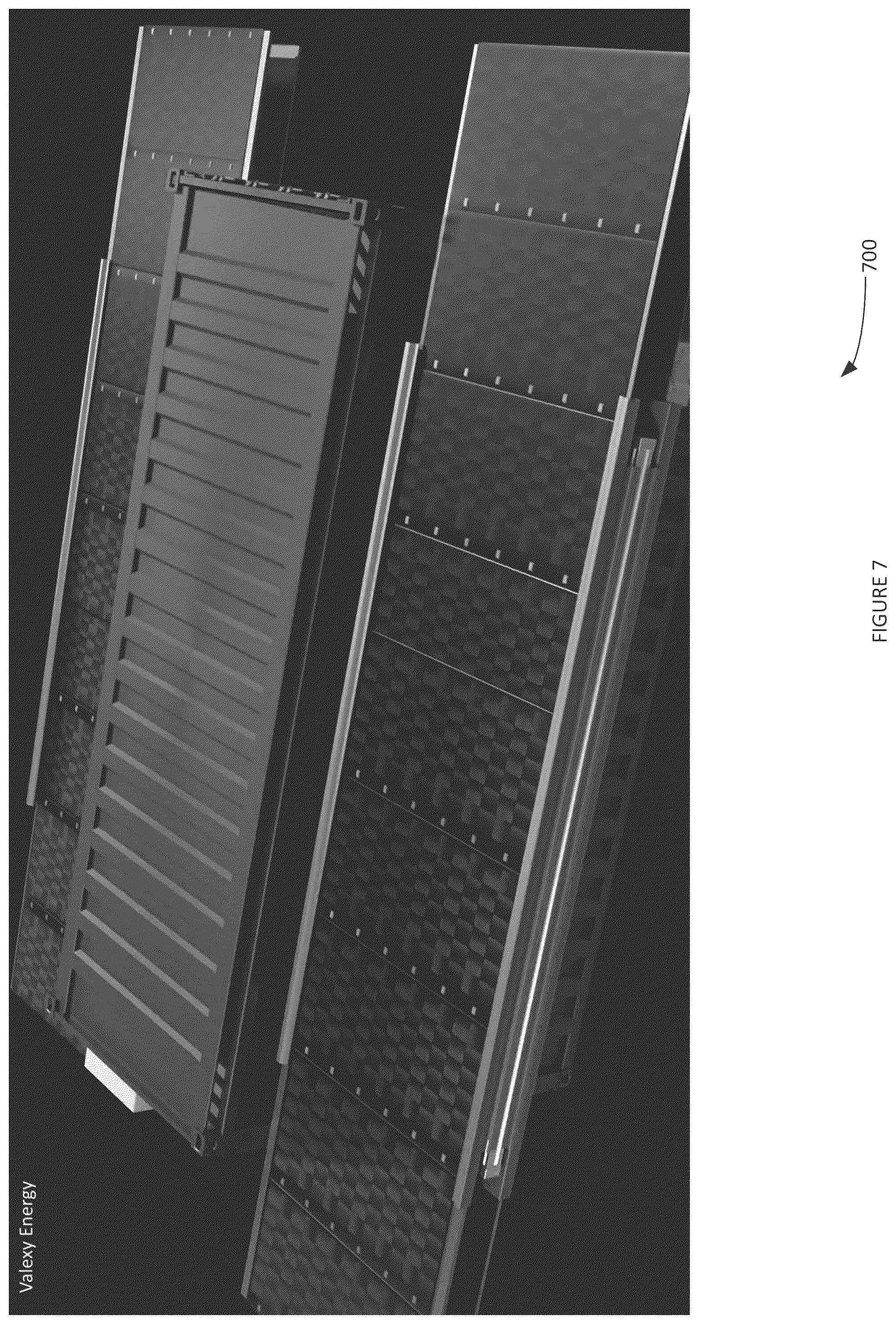Patent US12316270 Figure 7 – Solar axis tracking system for portable container unit with retractable photovoltaic solar panels