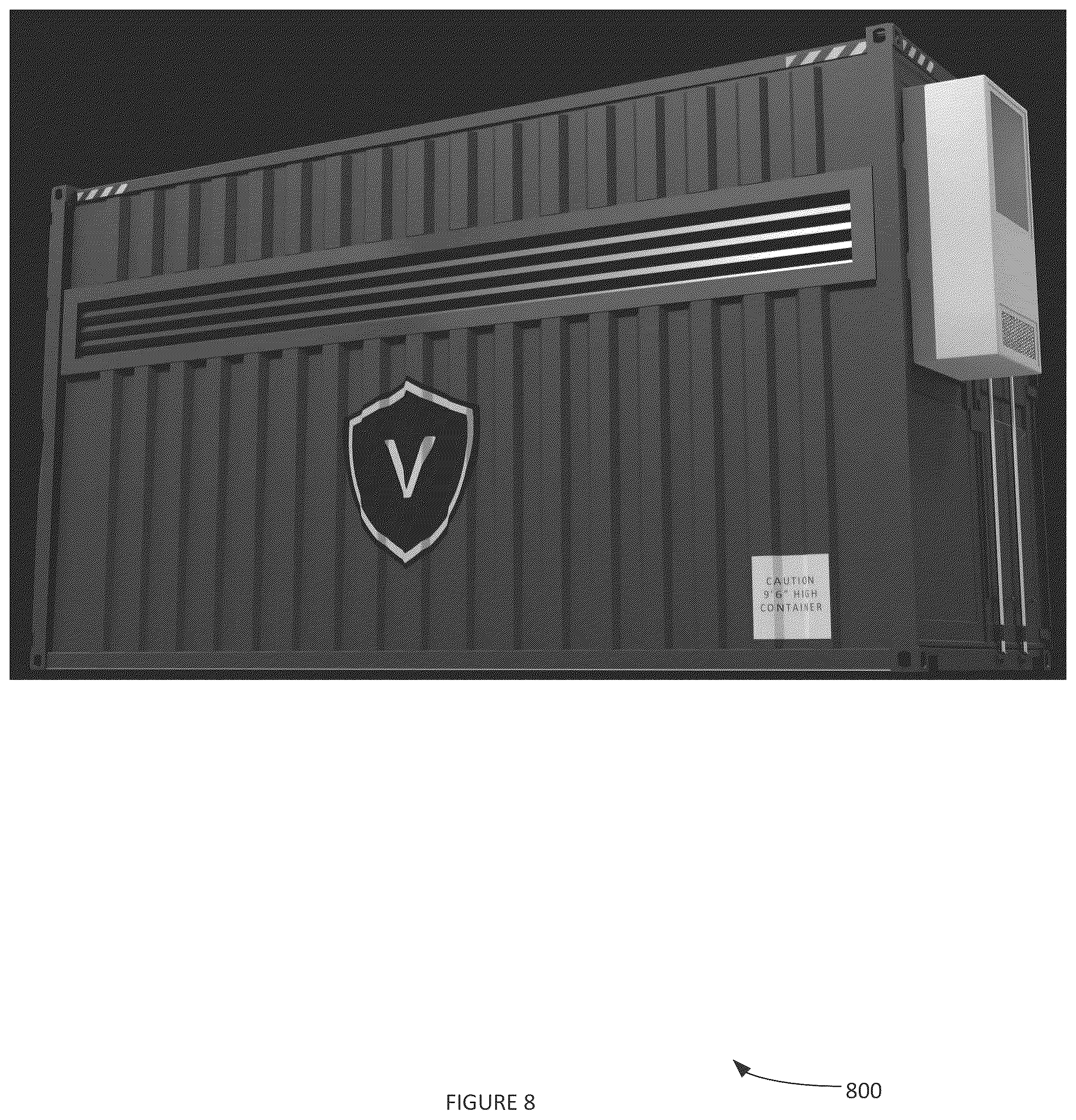 Patent US12316270 Figure 8 – Solar axis tracking system for portable container unit with retractable photovoltaic solar panels