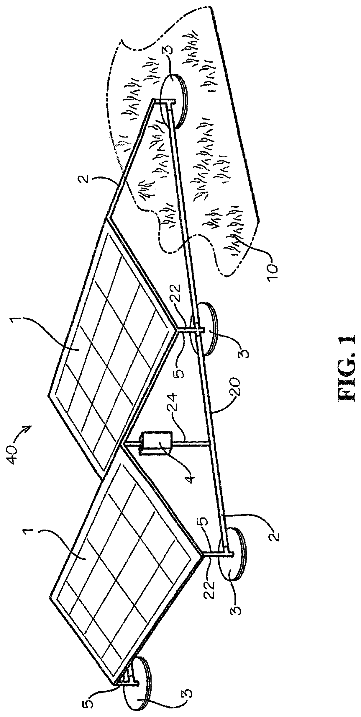 Patent US12316273 Figure 1 – Solar energy system for use with tufted geosynthetics