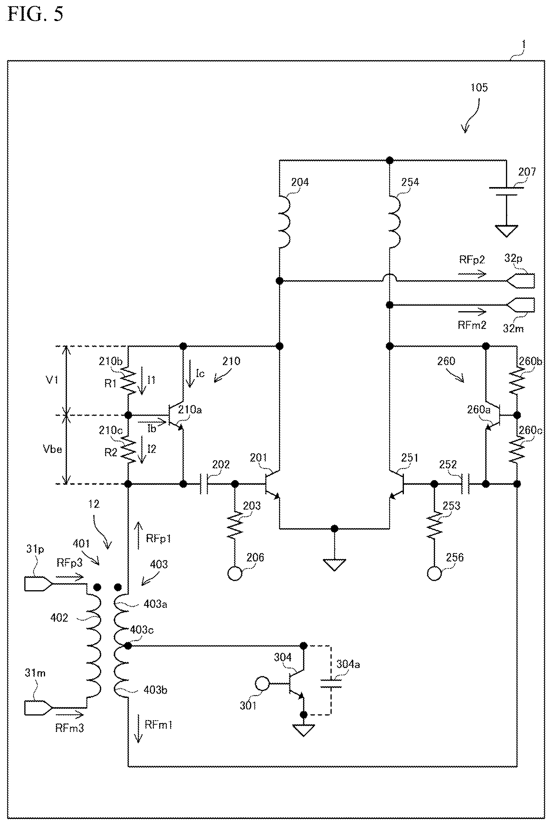 Patent US12316280 Figure 5 – Power amplifier circuit, doherty amplifier circuit, multistage amplifier circuit, and power amplifier apparatus