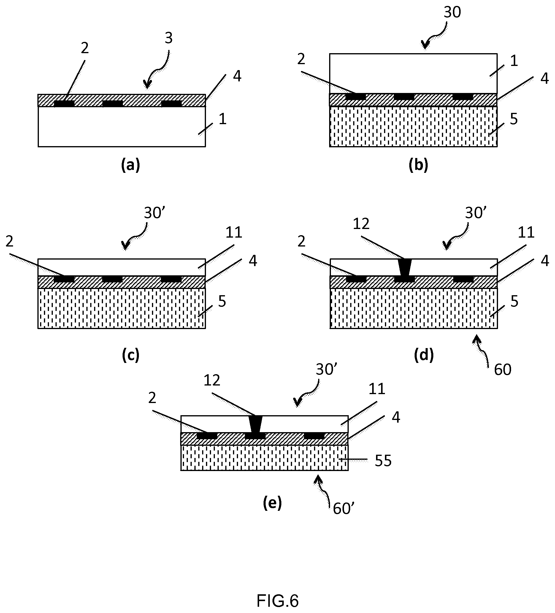 Patent US12316298 Figure 4 – Surface acoustic wave device including transducer in dielectric between a piezoelectric material and a substrate