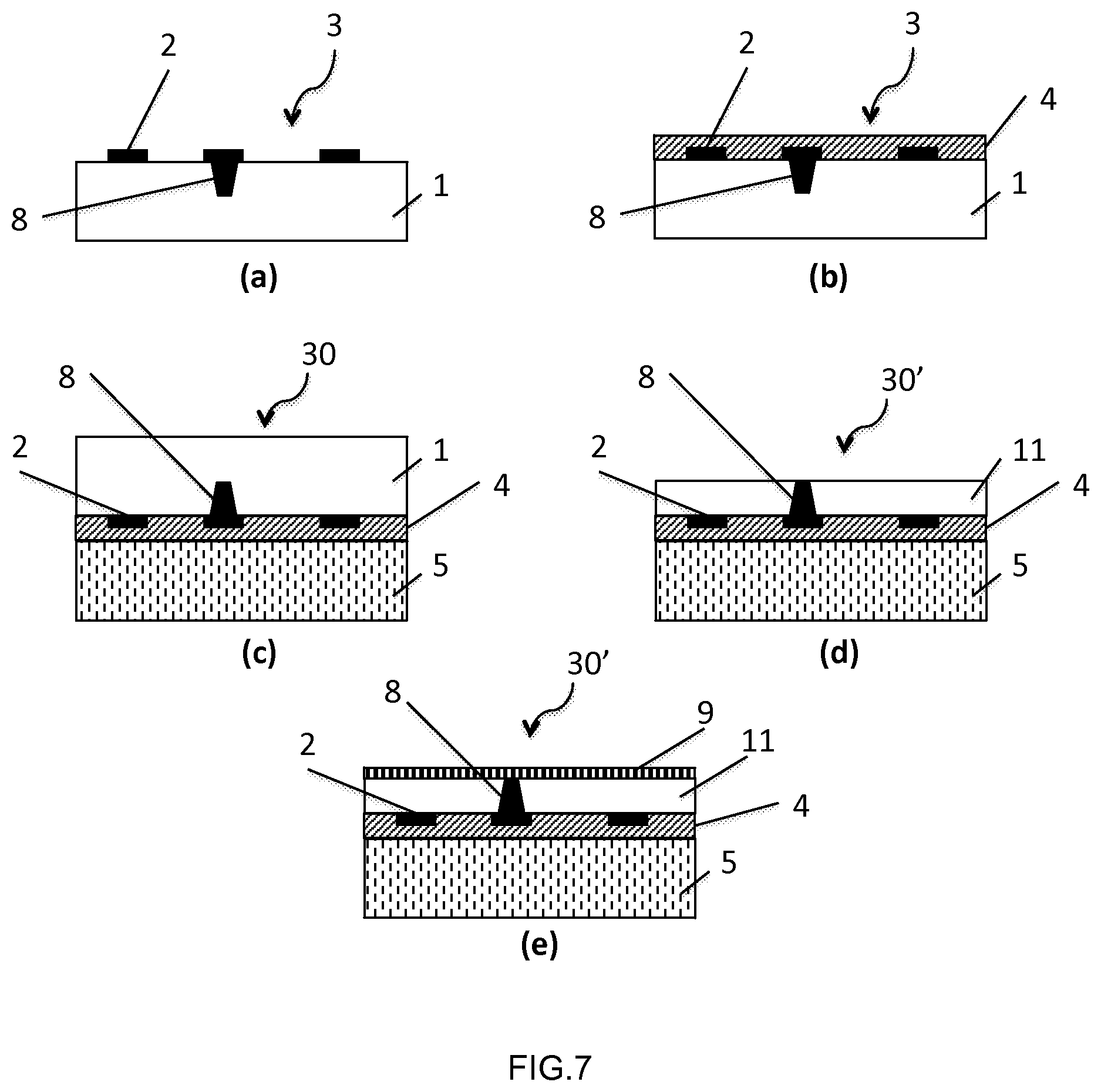 Patent US12316298 Figure 5 – Surface acoustic wave device including transducer in dielectric between a piezoelectric material and a substrate