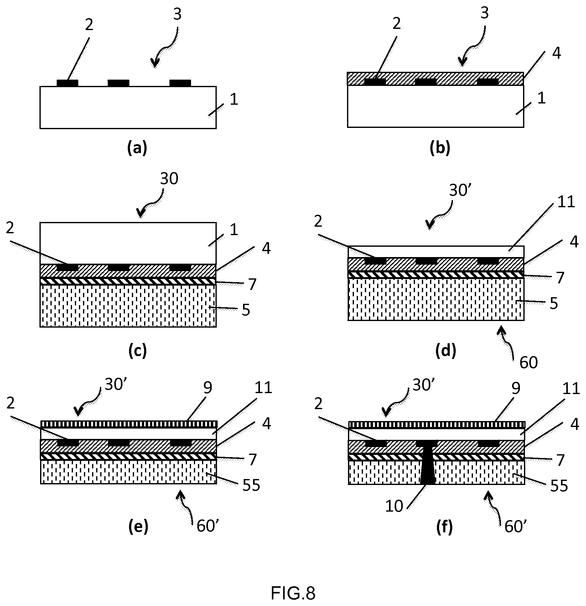 Patent US12316298 Figure 6 – Surface acoustic wave device including transducer in dielectric between a piezoelectric material and a substrate