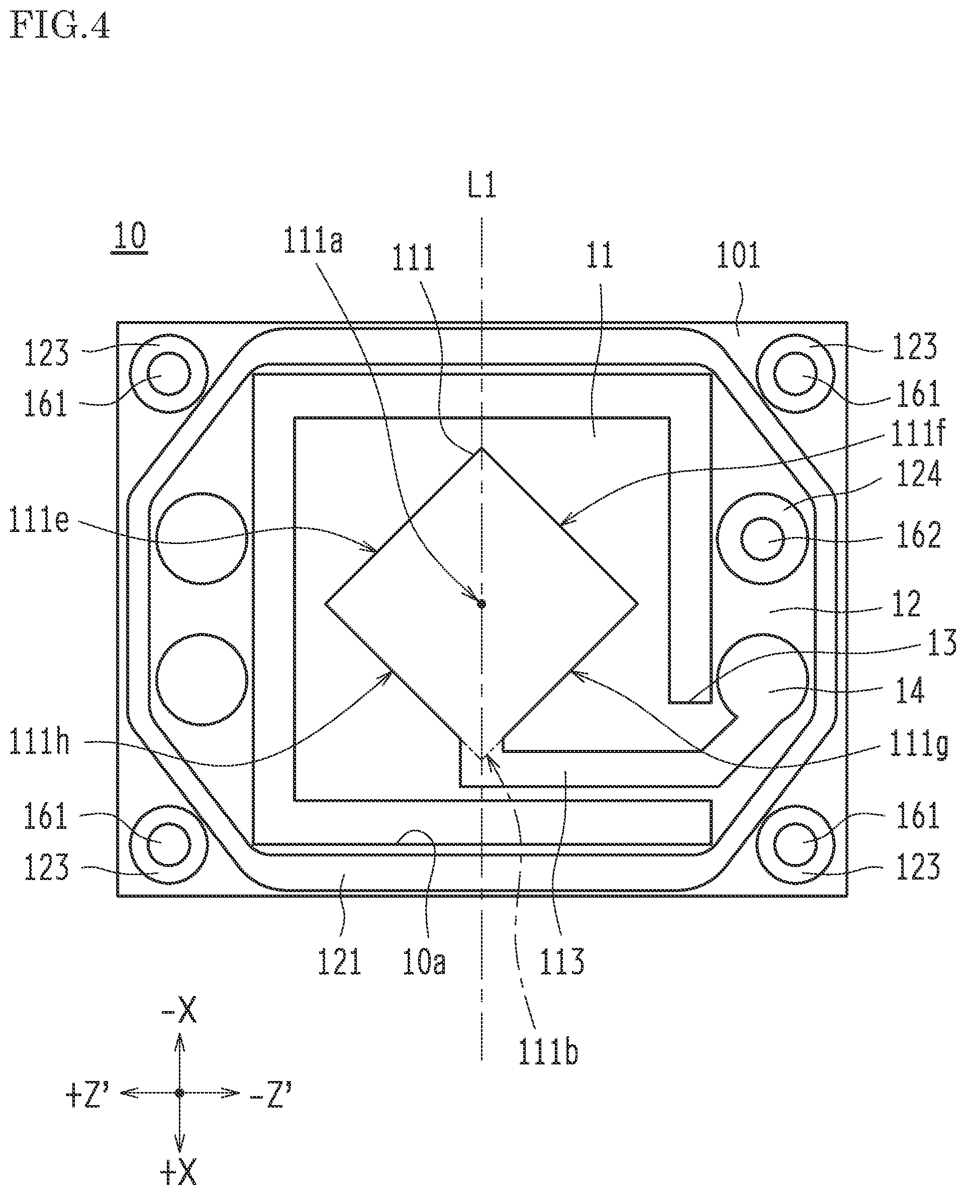 Patent US12316301 Figure 4 – Piezoelectric resonator plate and piezoelectric resonator device