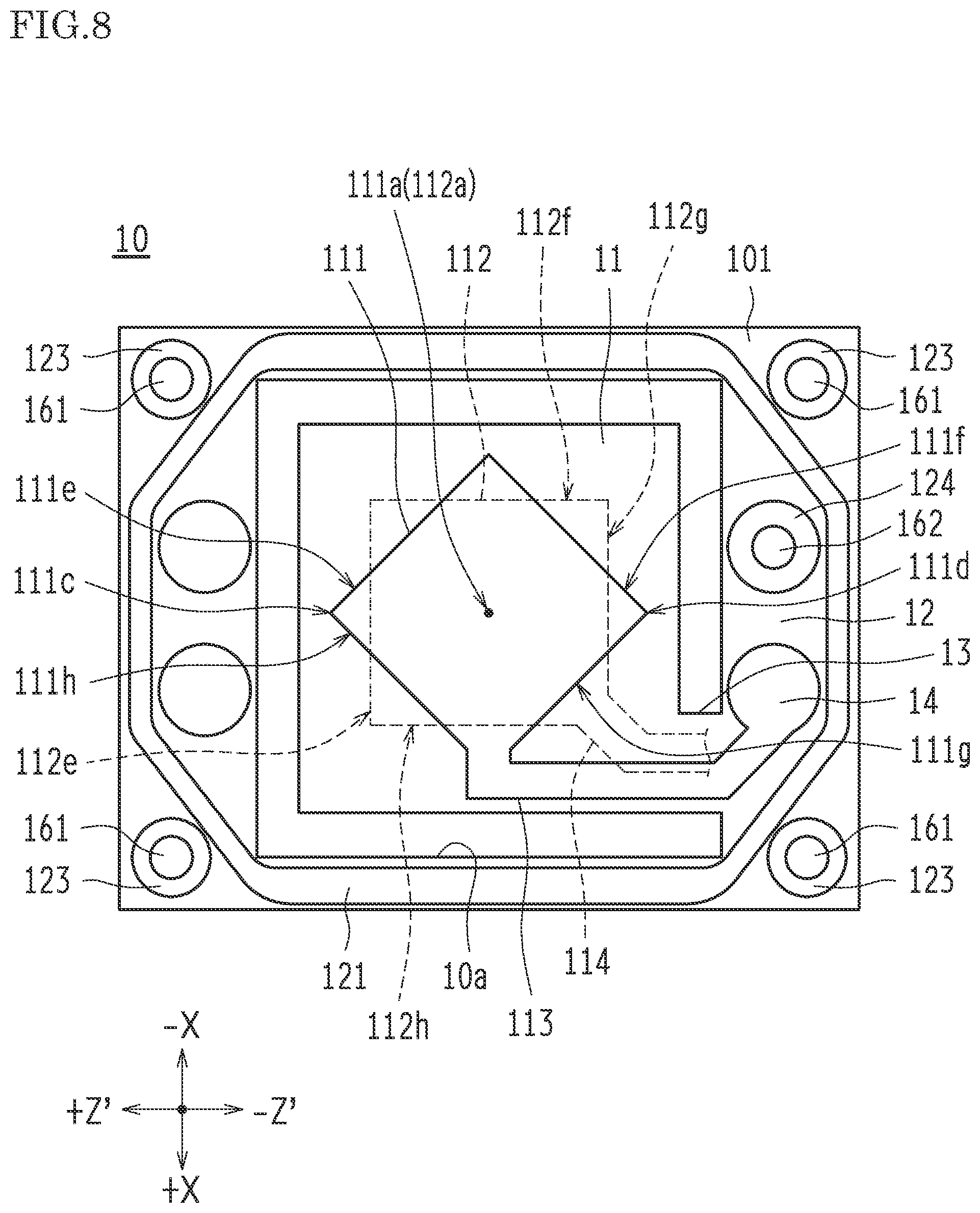 Patent US12316301 Figure 8 – Piezoelectric resonator plate and piezoelectric resonator device