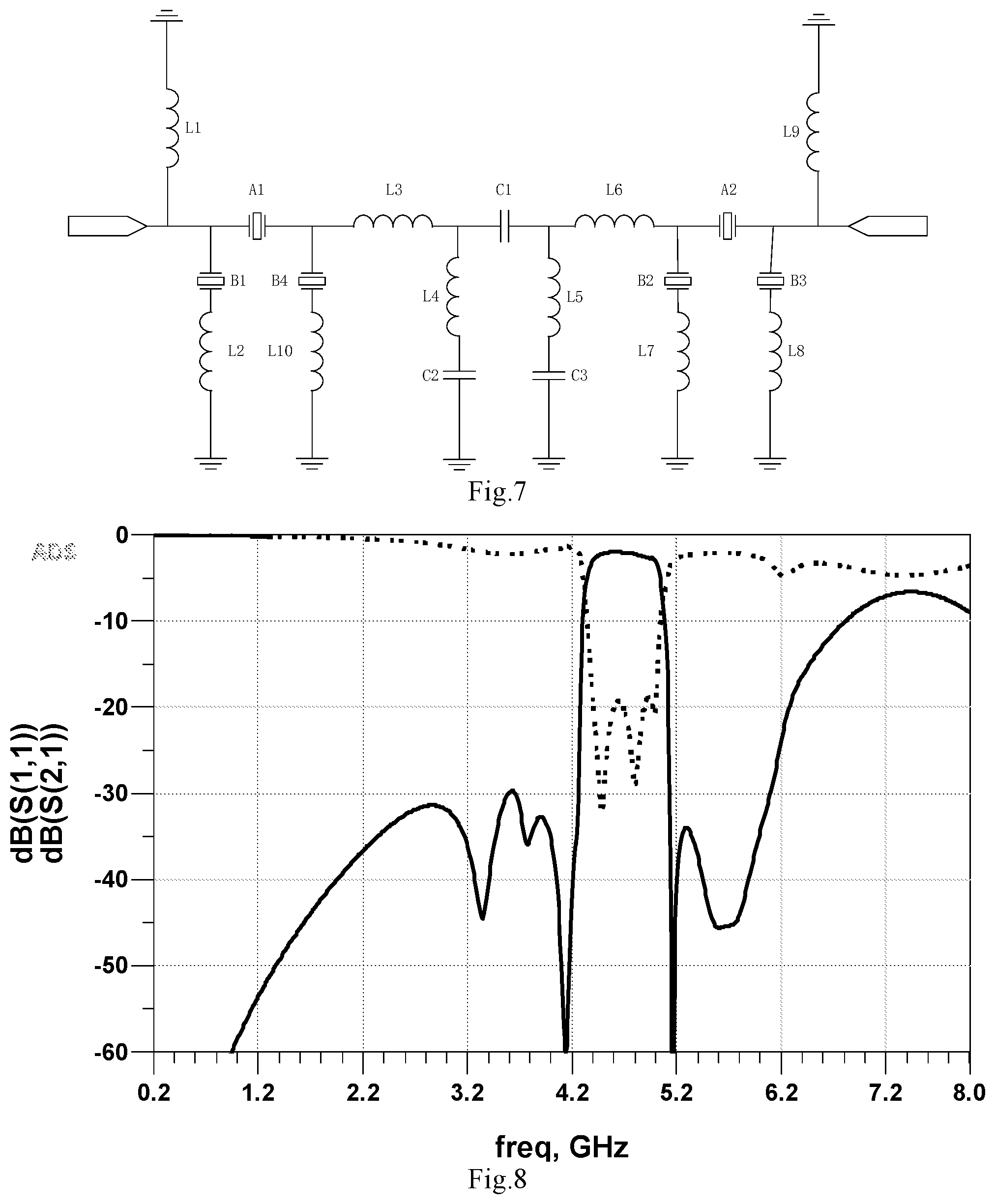 Patent US12316302 Figure 4 – Hybrid band-pass filter with integrated passive device and acoustic resonator
