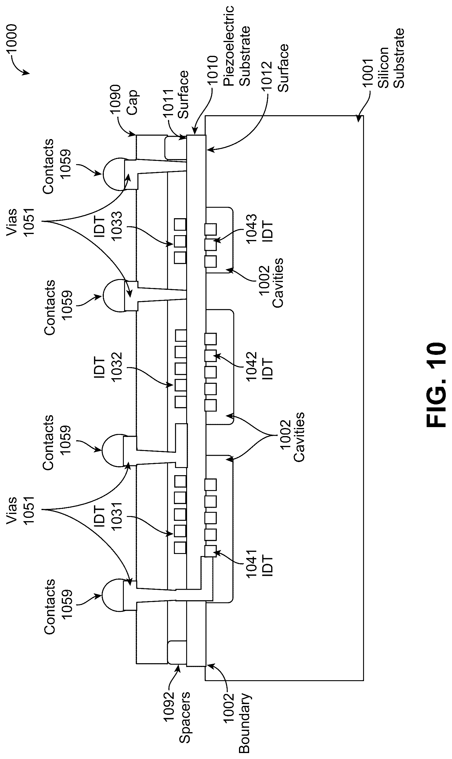 Patent US12316304 Figure 14 – Vertically coupled SAW resonators
