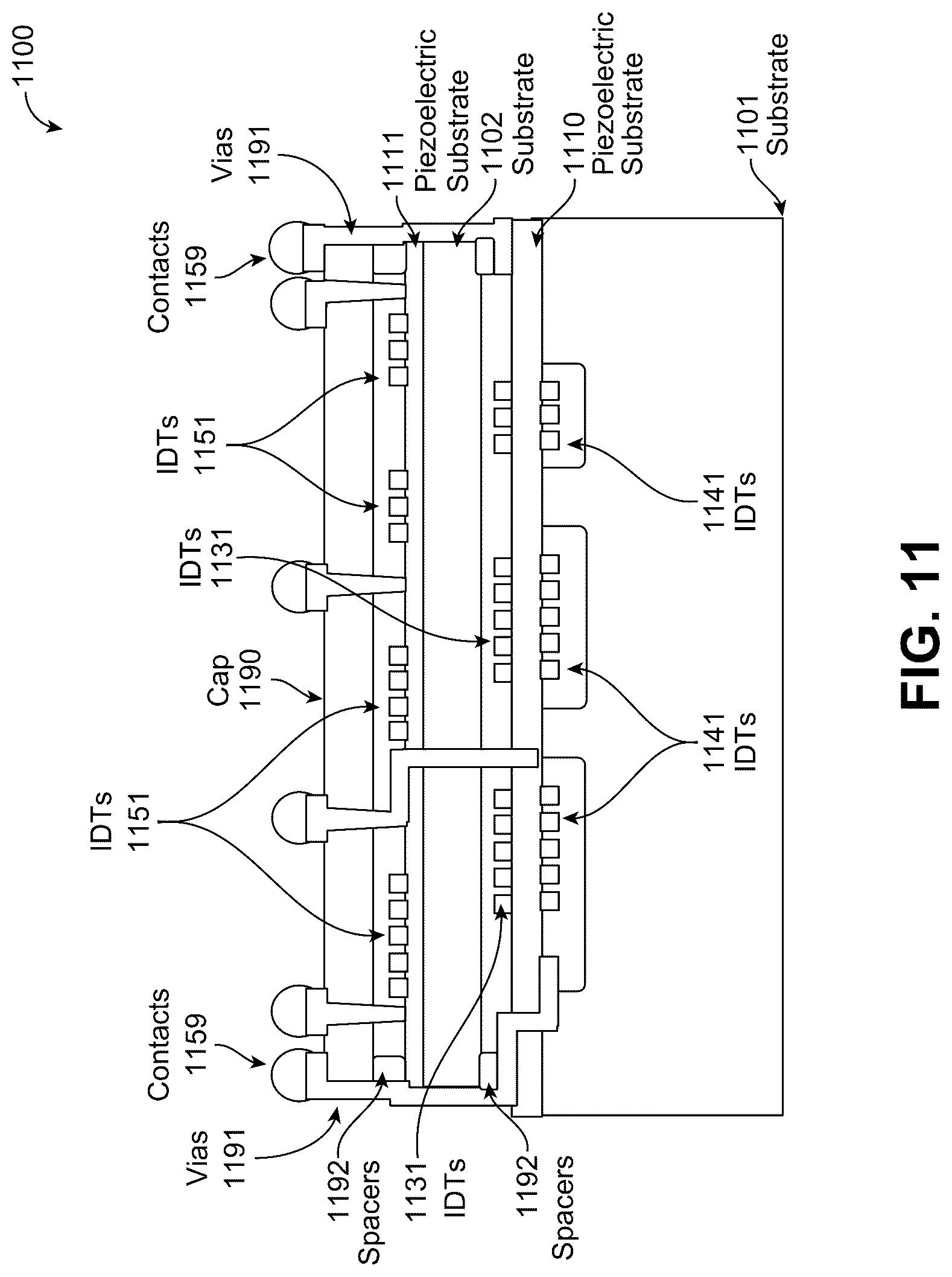 Patent US12316304 Figure 15 – Vertically coupled SAW resonators