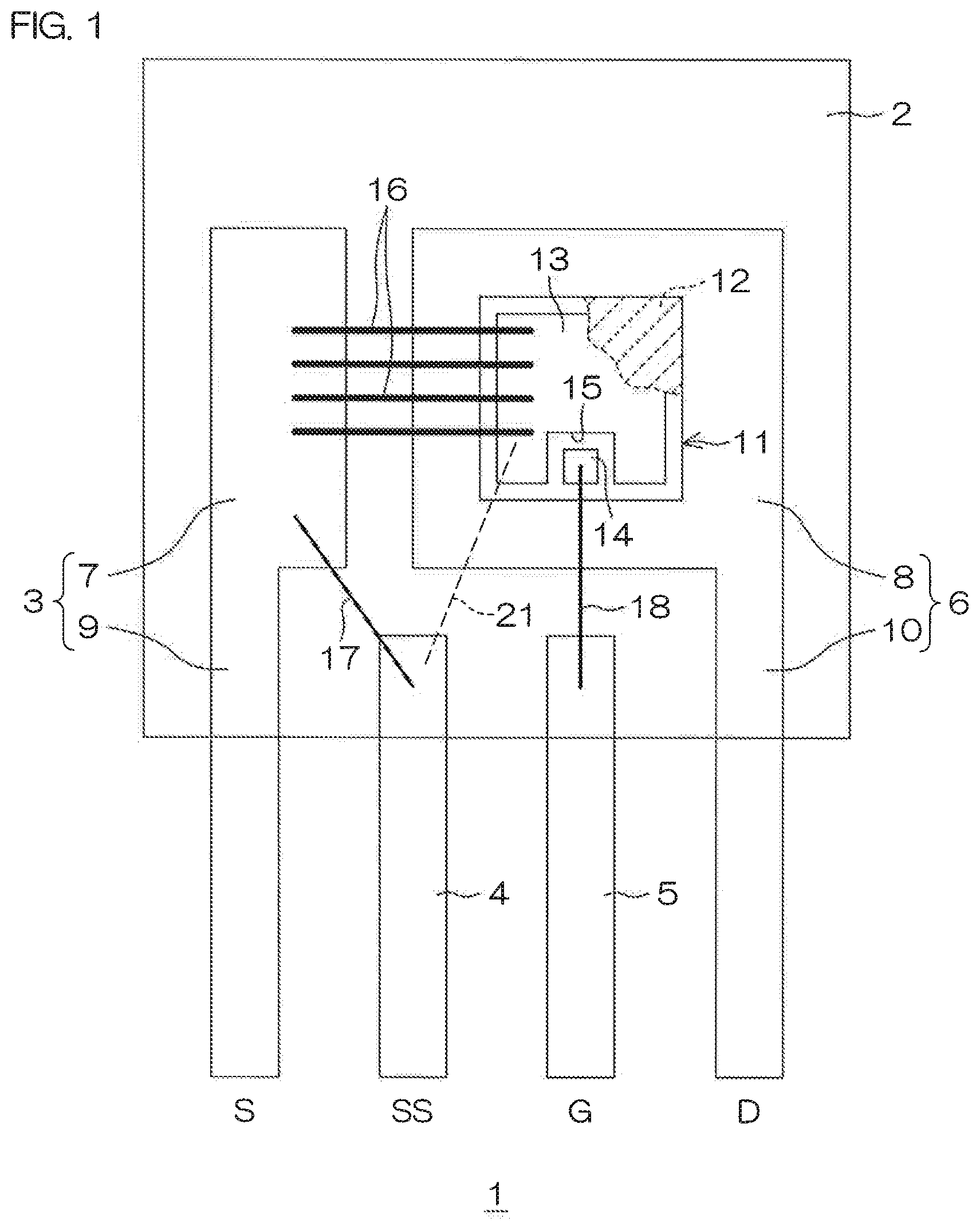 Patent US12316307 Figure 1 – Switching device and electronic circuit
